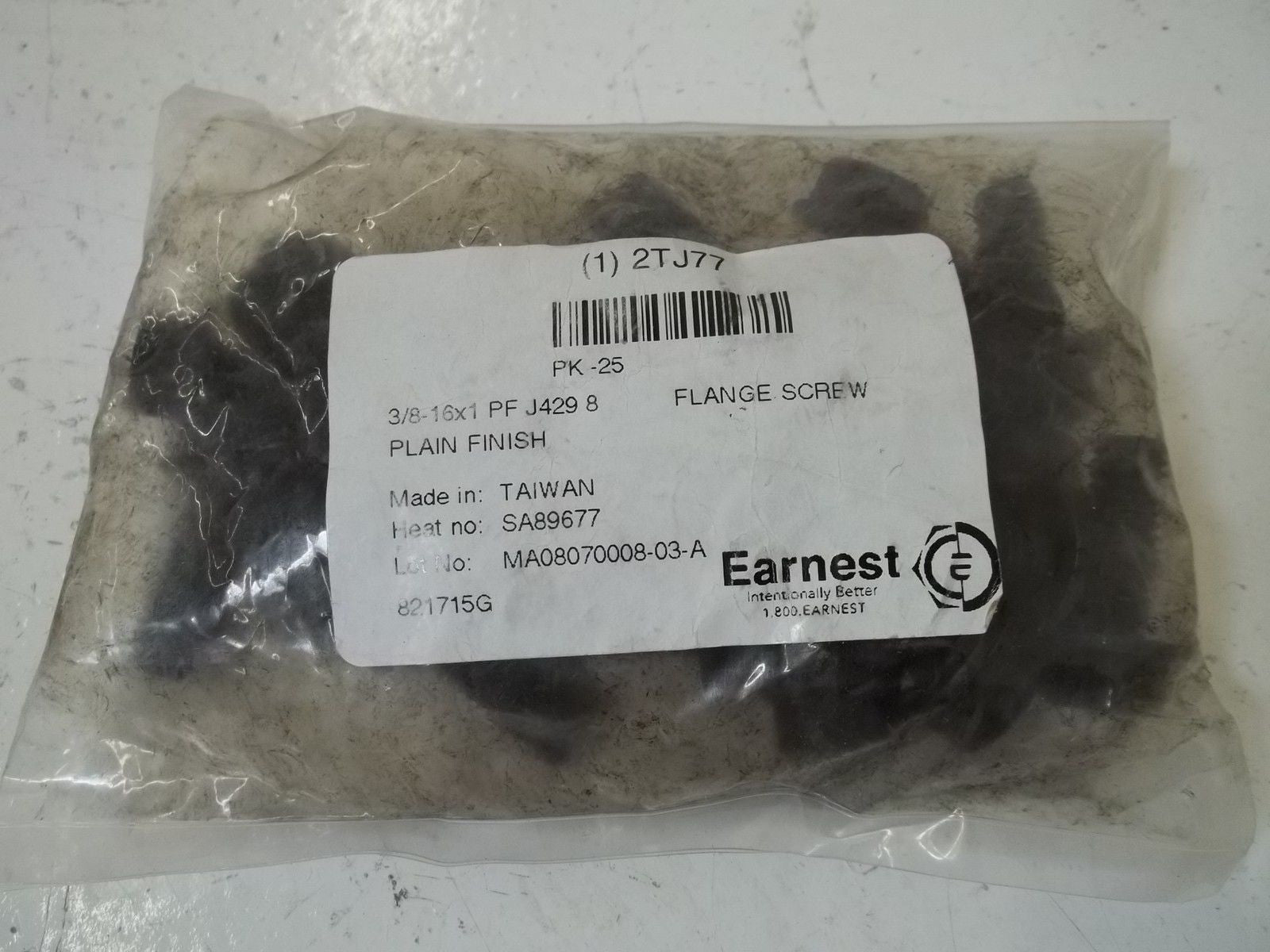 LOT OF 2 EARNEST PK-25 FLANGE SCREW *NEW IN A FACTORY BAG*