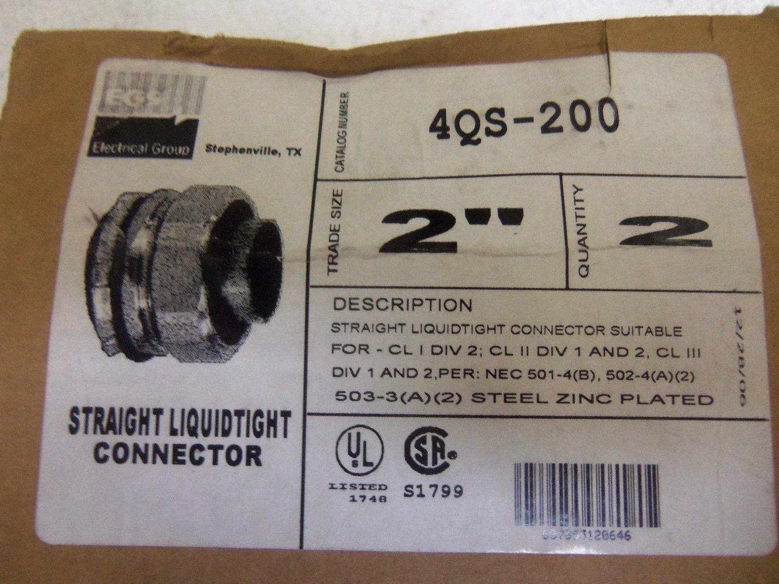 LOT OF 2 EGS 4QS-200 CONDUIT *NEW IN BOX*
