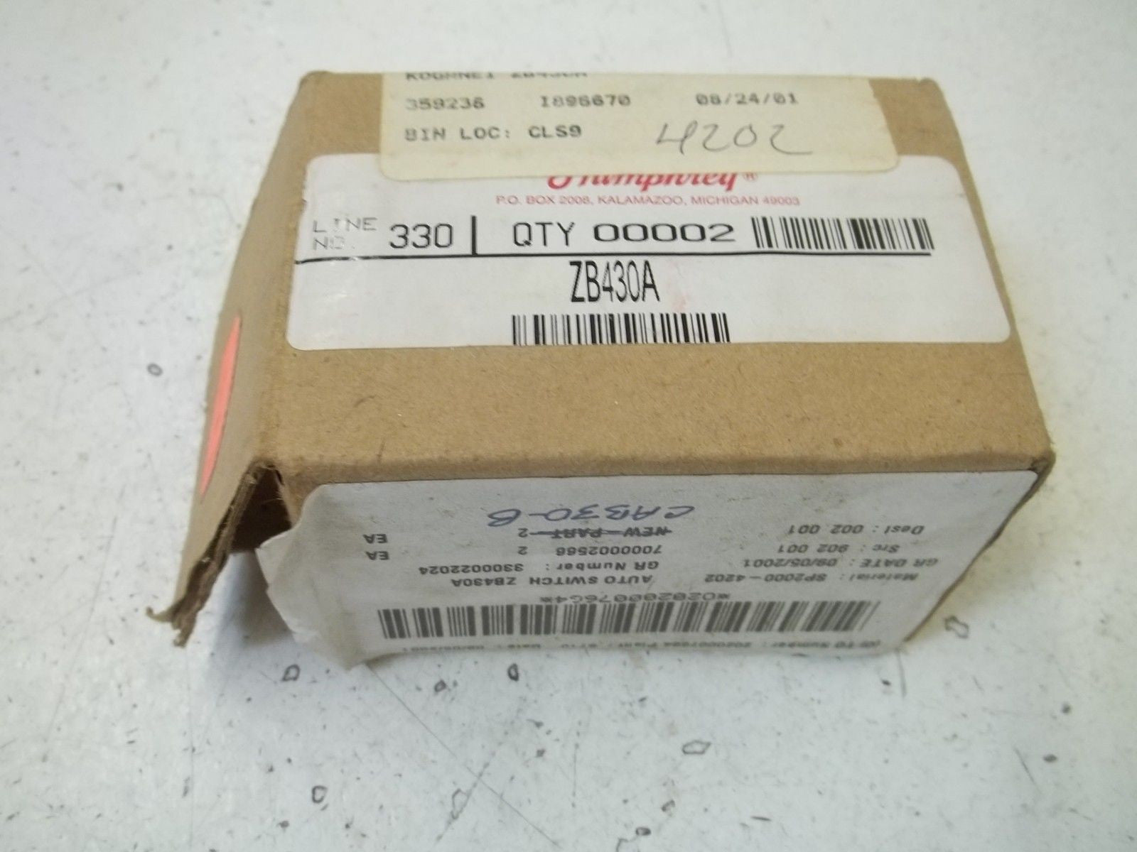 LOT OF 2 HUMPHREY ZB430A PROXIMITY SWITCH *NEW IN BOX*