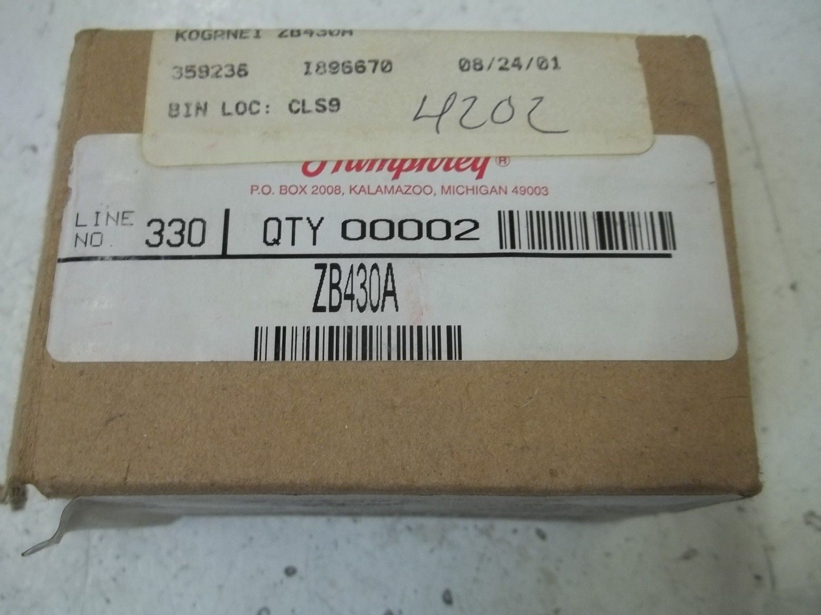 LOT OF 2 HUMPHREY ZB430A PROXIMITY SWITCH *NEW IN BOX*