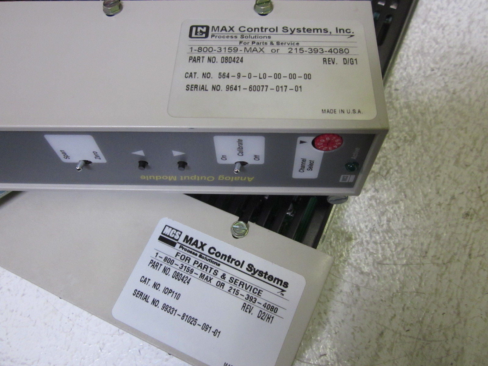 LOT OF 2 MAX CONTROL SYSTEMS 080424 REV.D/G1 ANALOG OUTPUT MODULE *USED*
