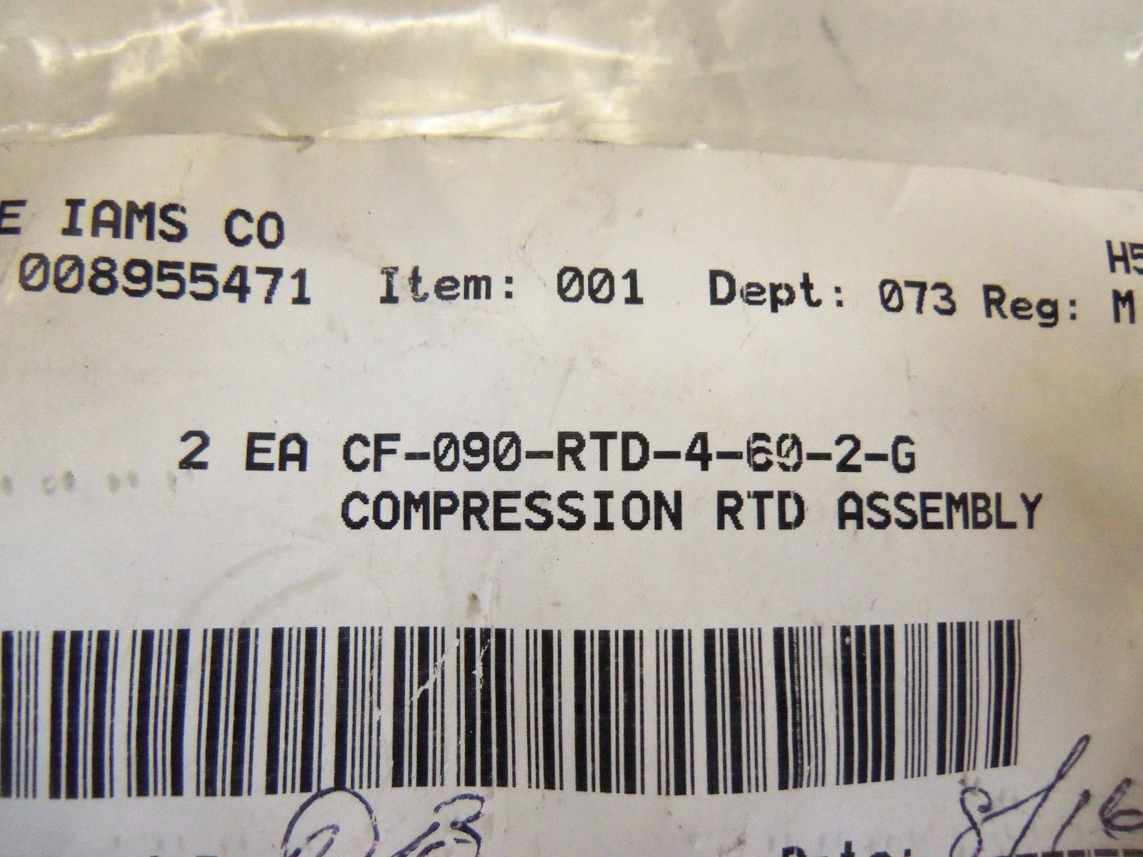 LOT OF 2 OMEGA CF-090-RTD-4-60-2-G  COMPRESSION FITTING RTD'S *NEW IN BAG*