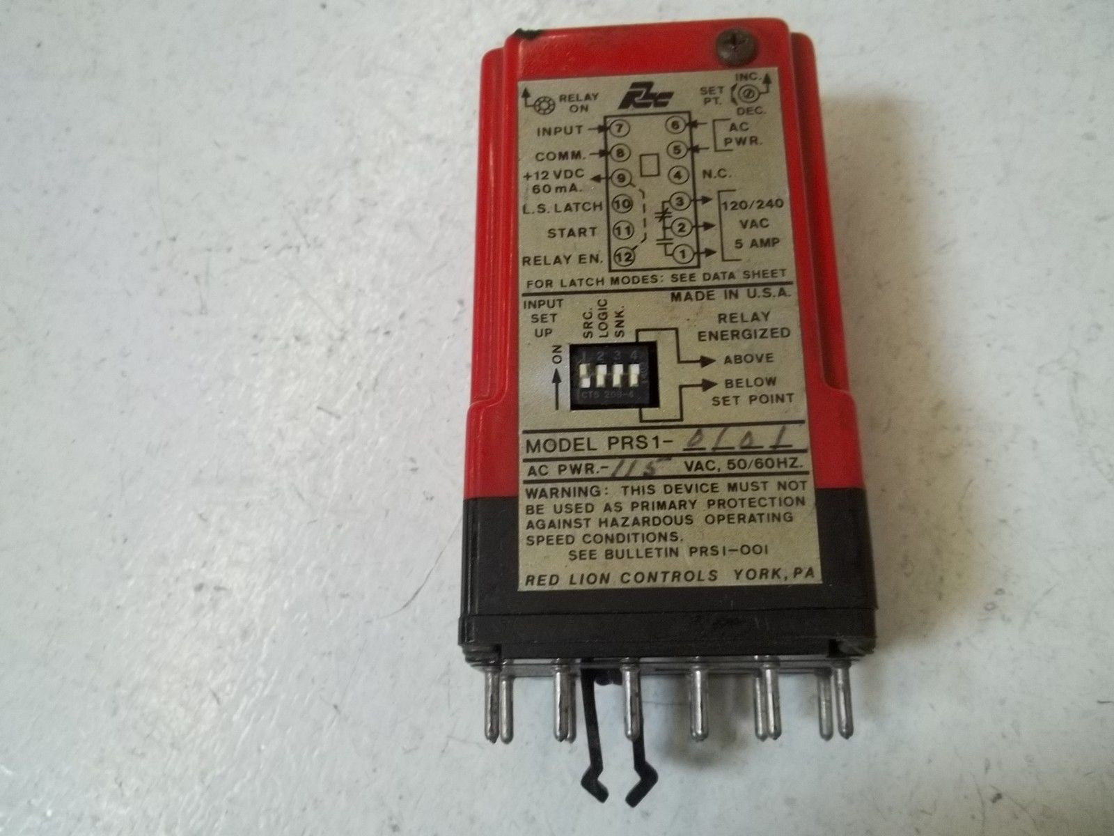RED LION CONTROLS PRS10101 PLUG-IN SPEED SWITCH RELAY *USED*