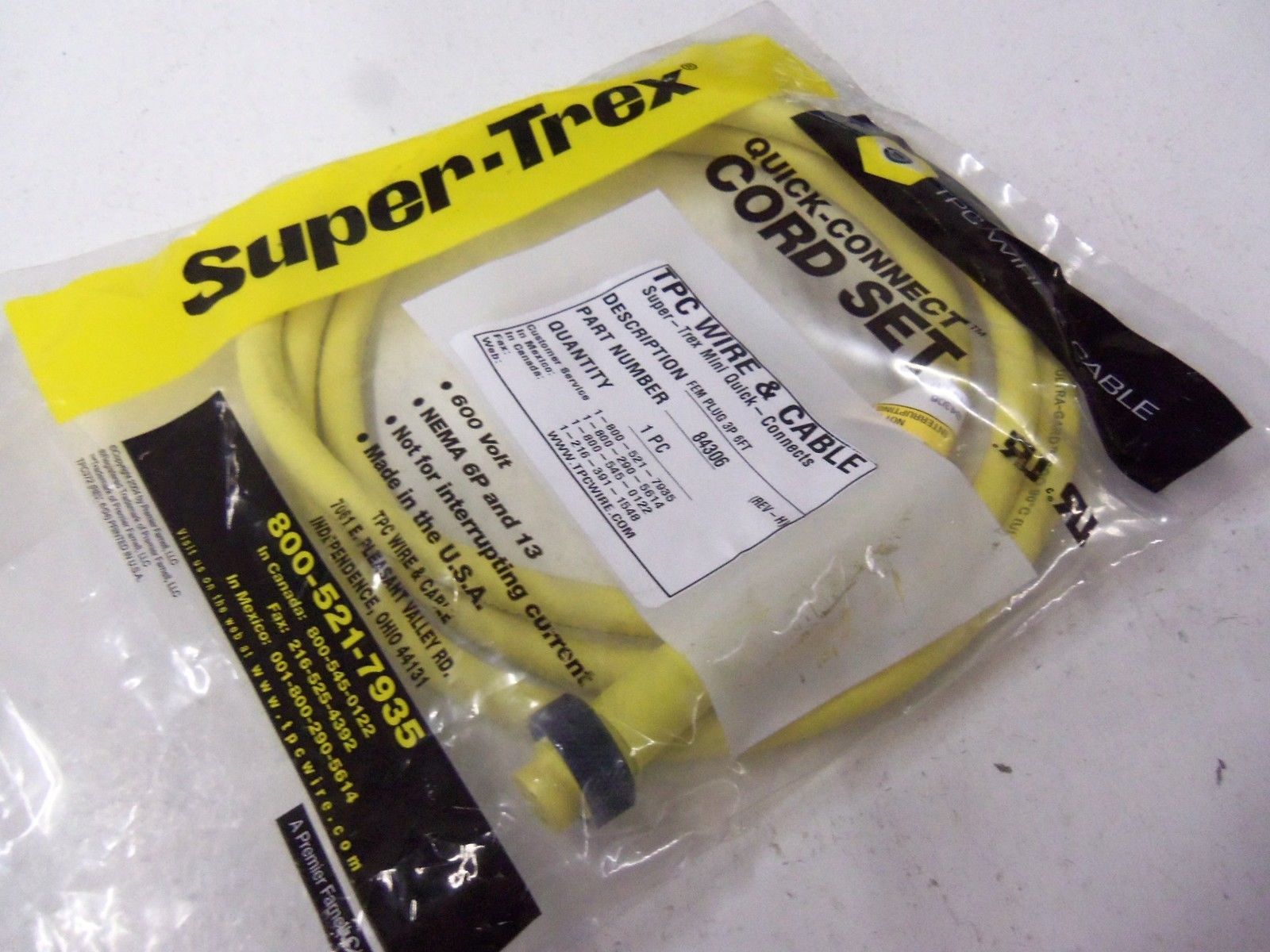 LOT OF 2 TPC WIRE & CABLE 84306 REV. H FEMALE PLUG 3P 6FT *NEW IN FACTORY BAG*