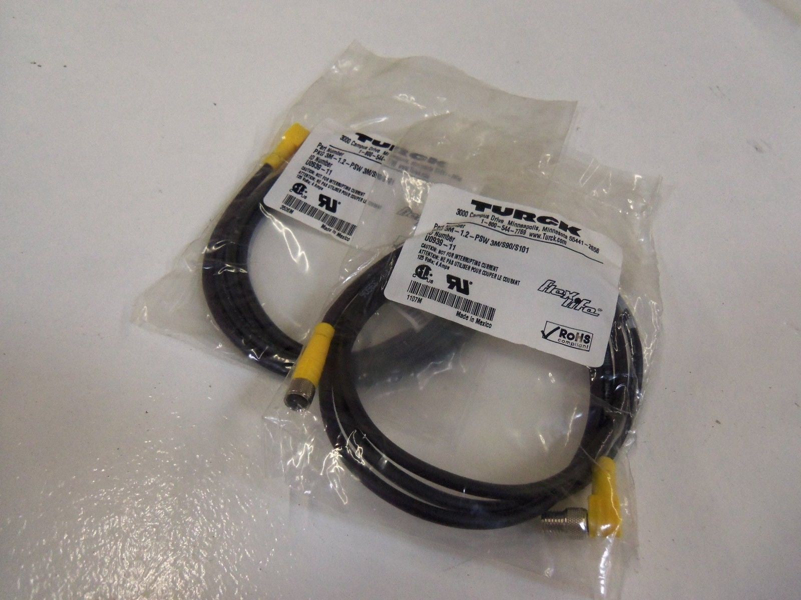 LOT OF 2 TURCK PKG 3M-1.2-PSW 3M/S90/S101 CONNECTOR  *NEW IN BAG*