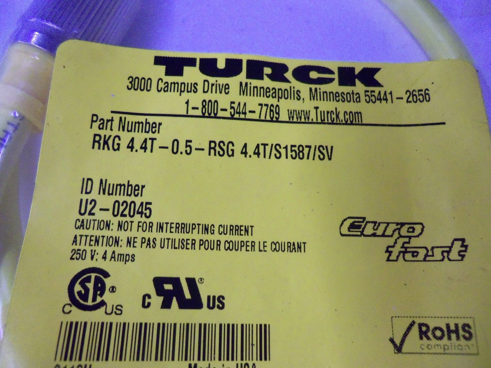 LOT OF 2 TURCK RKG 4.4T-0.5-RSG 4.4T/S1587/SV *NEW IN BAG*