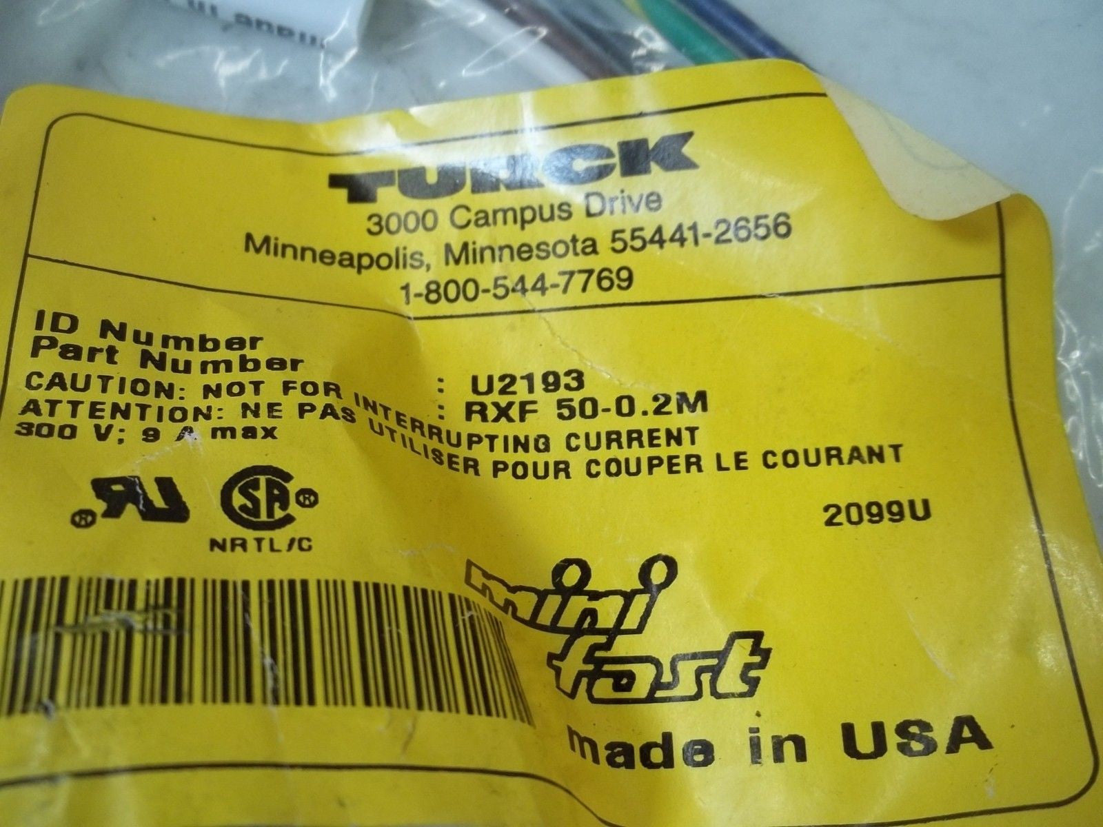 LOT OF 2 TURCK RXF50-0.2M M INIFAST RECEPTACLE *NEW IN A FACTORY BAG*