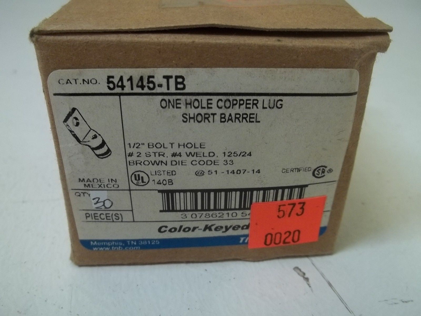 LOT OF 30 THOMAS & BETTS 54145-TB 1-HOLE COPPER PLUG SHORT  BARREL*NEW IN BOX*