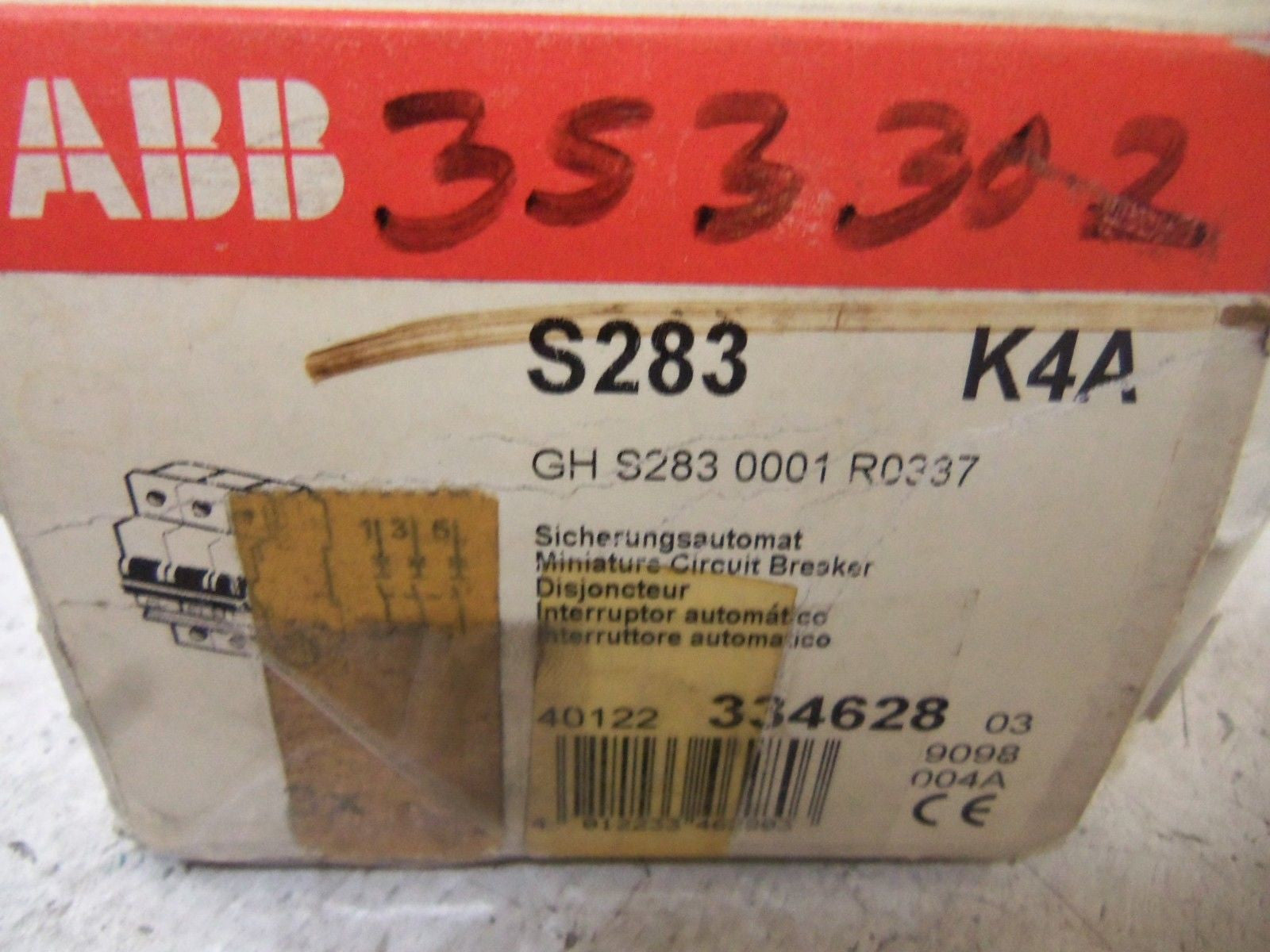 LOT OF 3 ABB CIRCUIT BREAKER S283-K4A *NEW IN BOX*