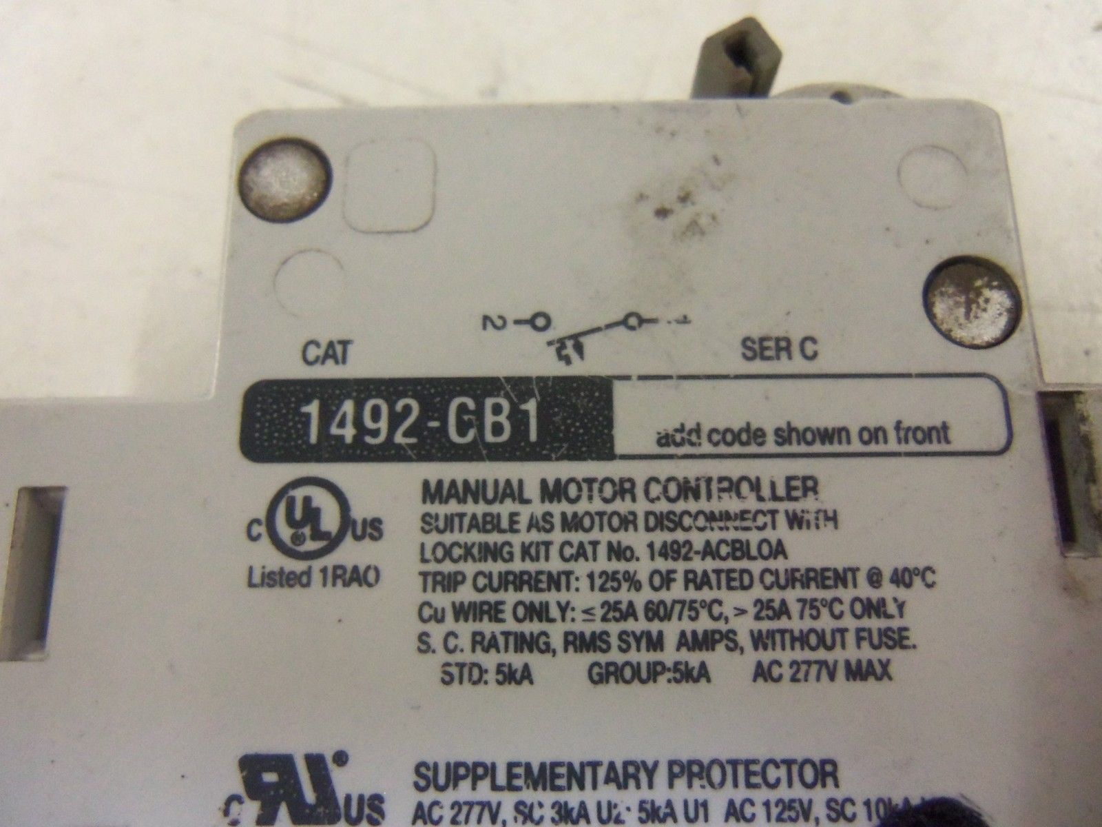 ALLEN BRADLEY 1492-CB1H010 SER. C CIRCUIT BREAKER 1A *USED*