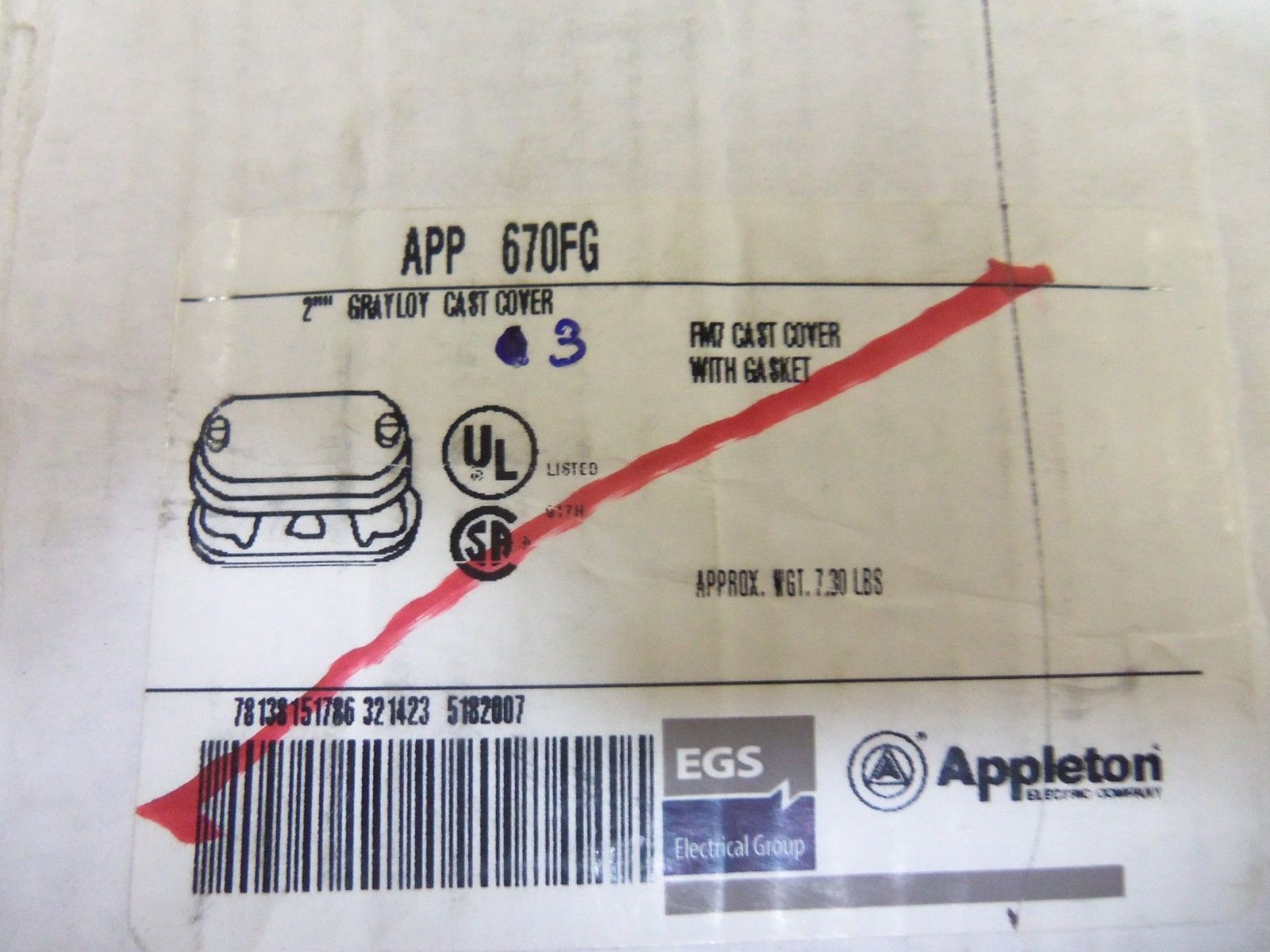 LOT OF 3 APPLETON 670FG CONDUIT LID *NEW IN BOX*