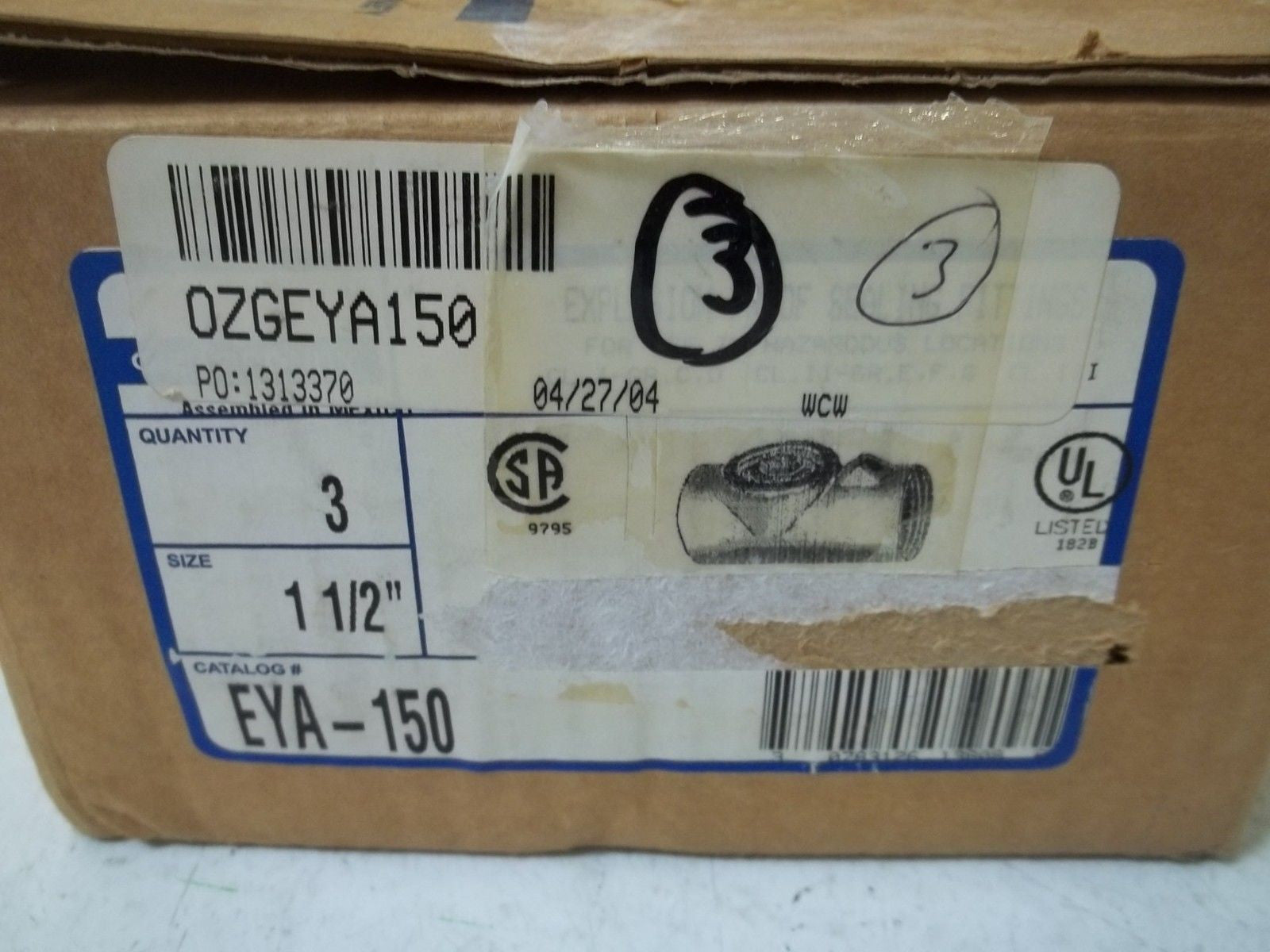 LOT OF 3 EGS EYA-150 SEALING FITTING *NEW IN BOX*
