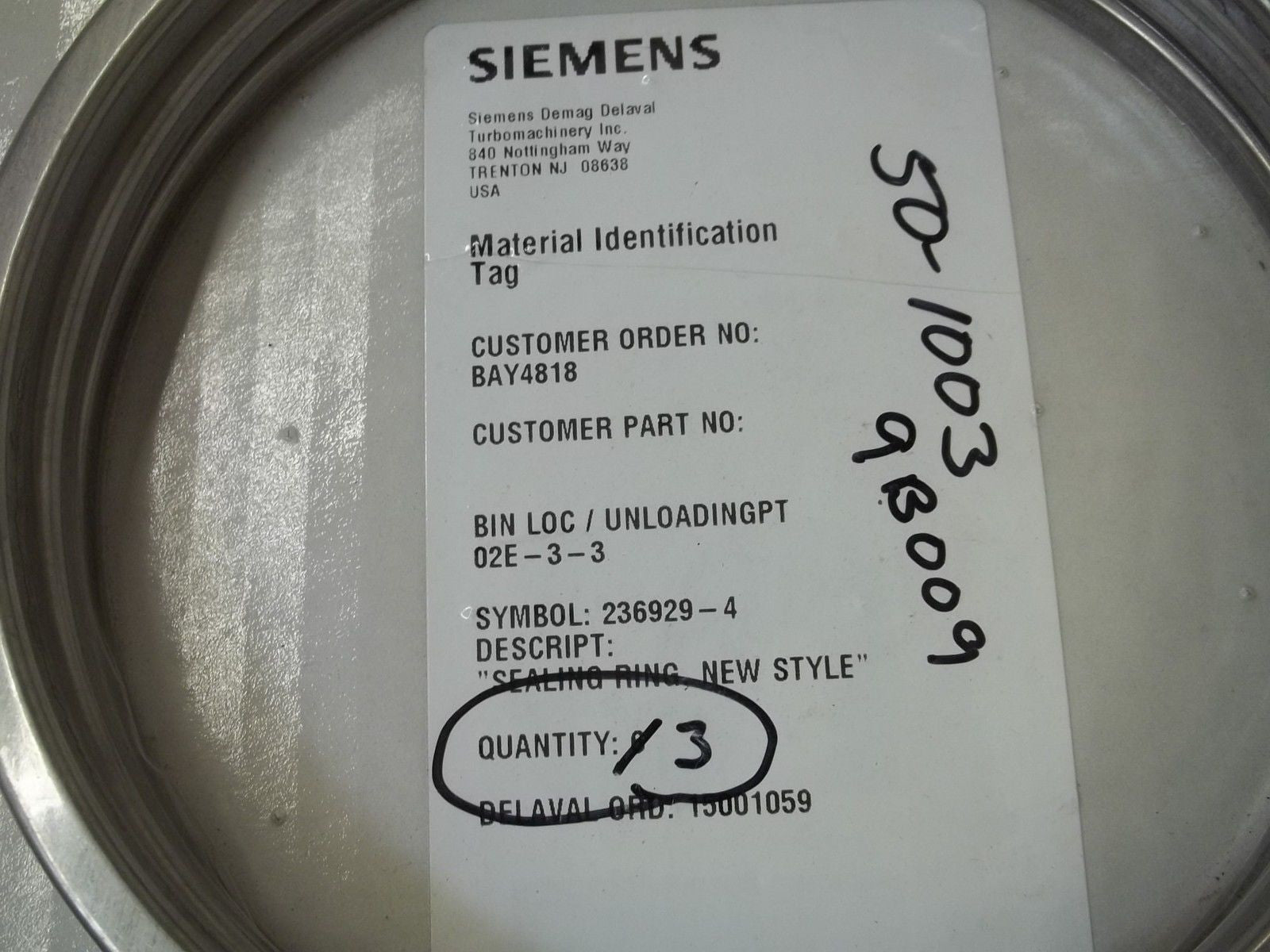 LOT OF 3 SIEMENS  236929-4 SEALING RING *NEW NO BOX*