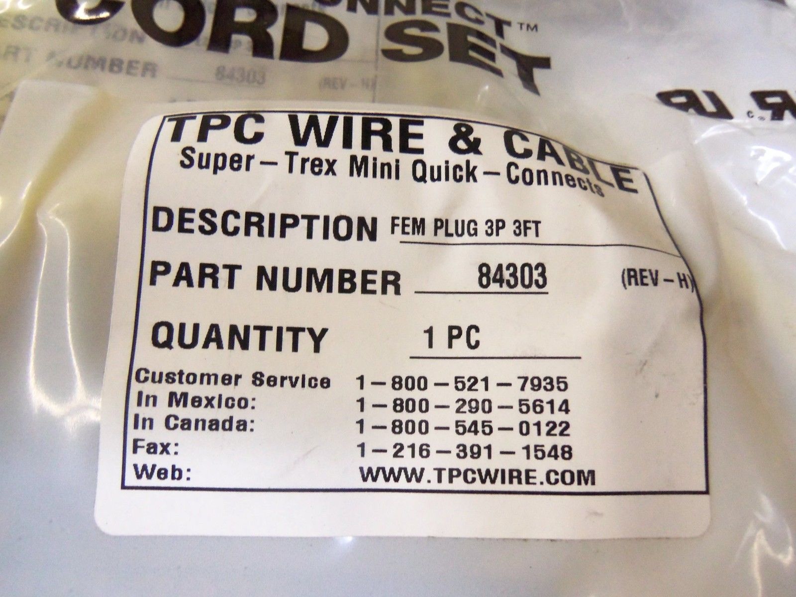 LOT OF 3 TPC WIRE & CABLE  84303  *NEW IN FACTORY BAG*