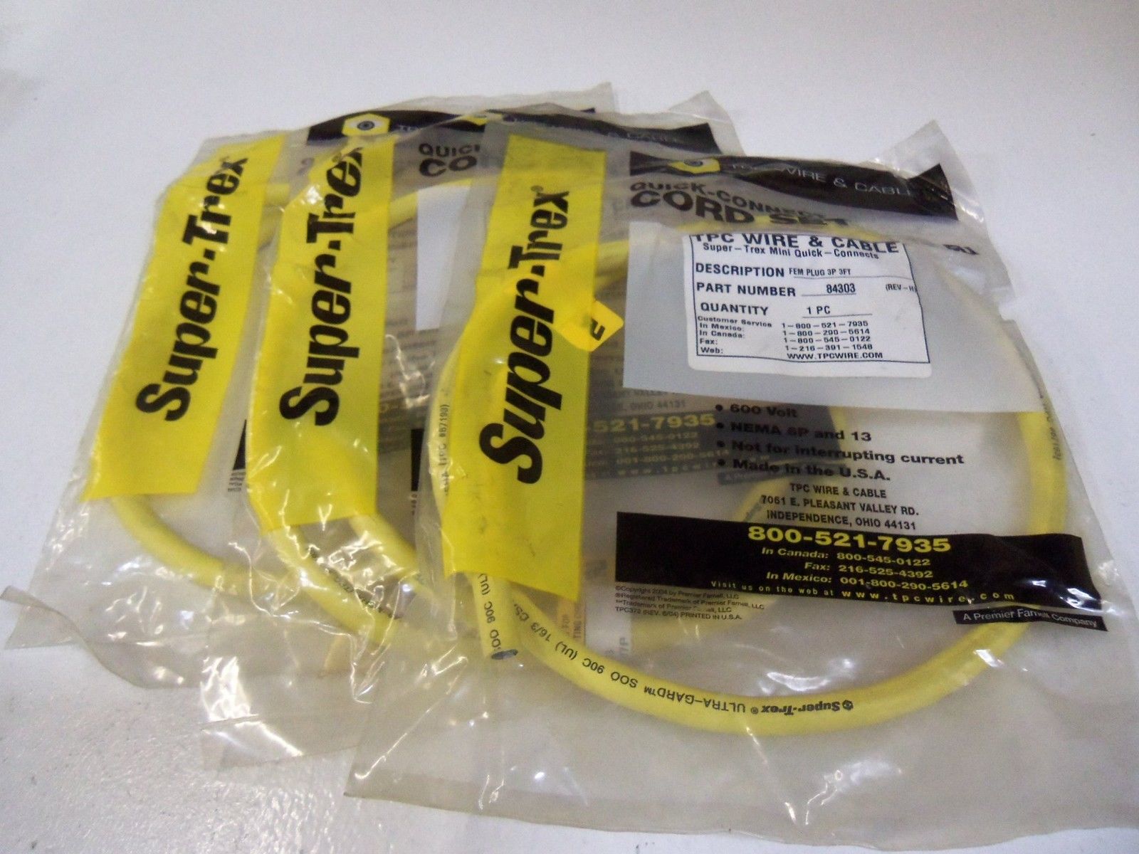 LOT OF 3 TPC WIRE & CABLE  84303  *NEW IN FACTORY BAG*