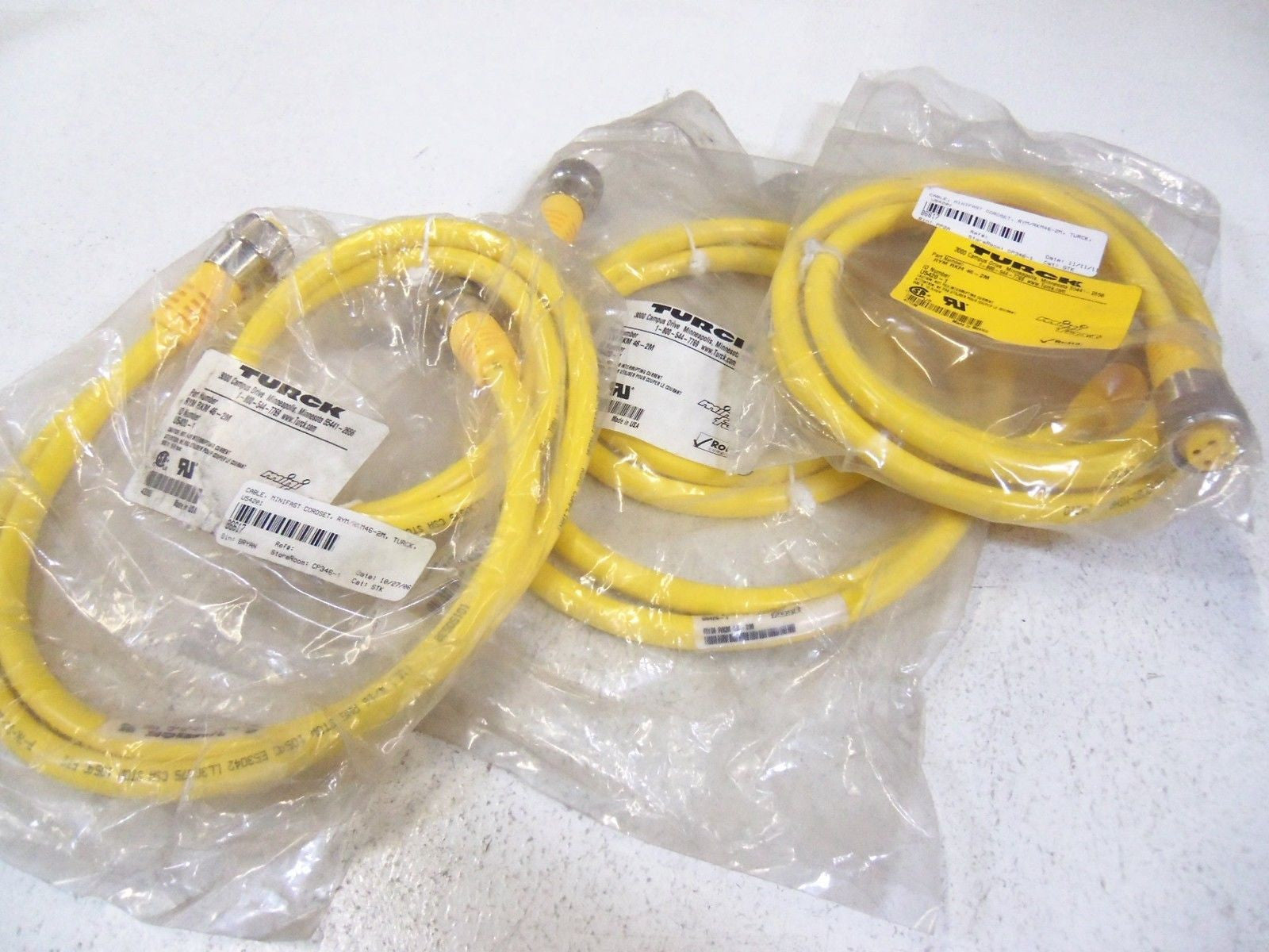 LOT OF 3 TURCK CORDSET CABLE RYM RKM 46-2M *NEW IN BAG*