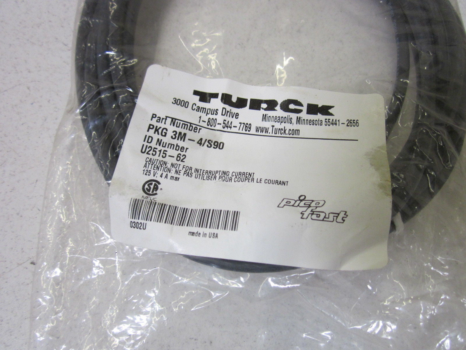 LOT OF 3 TURCK PKG-3M-4/S90 *NEW IN A FACTORY BAG*