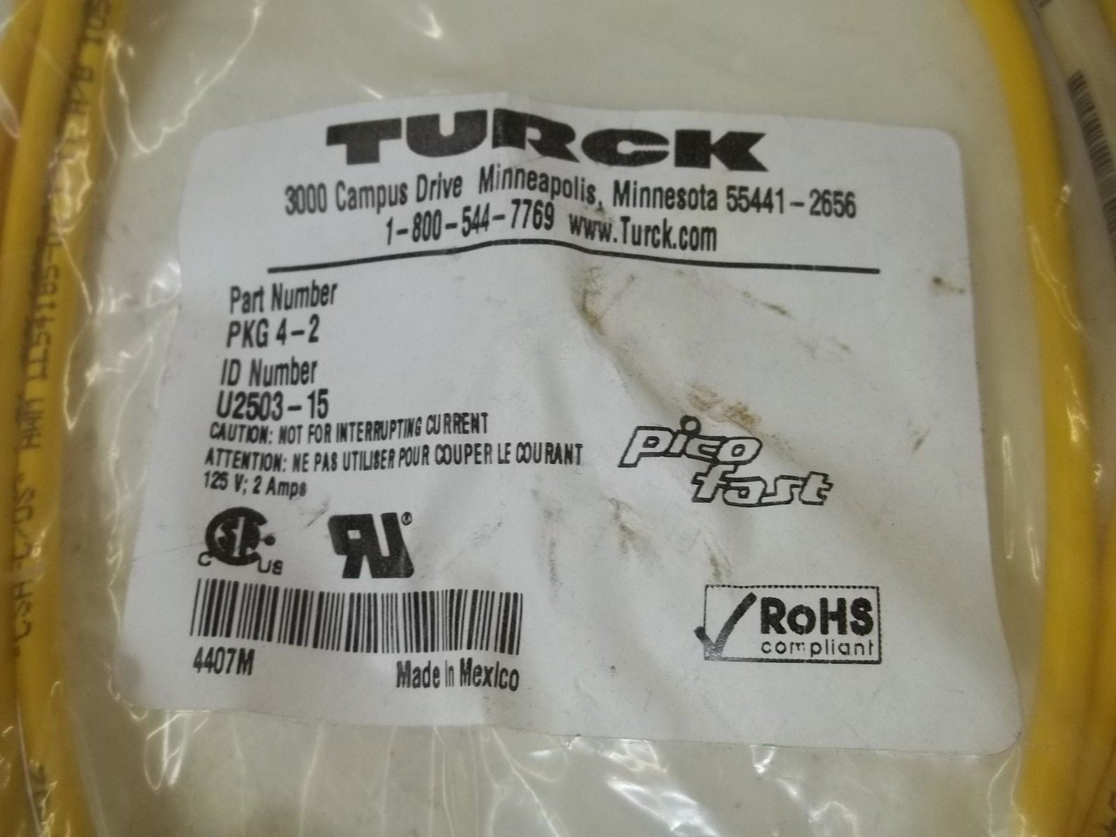 LOT OF 3 TURCK PKG4-2 CORDSET *NEW IN A BAG*