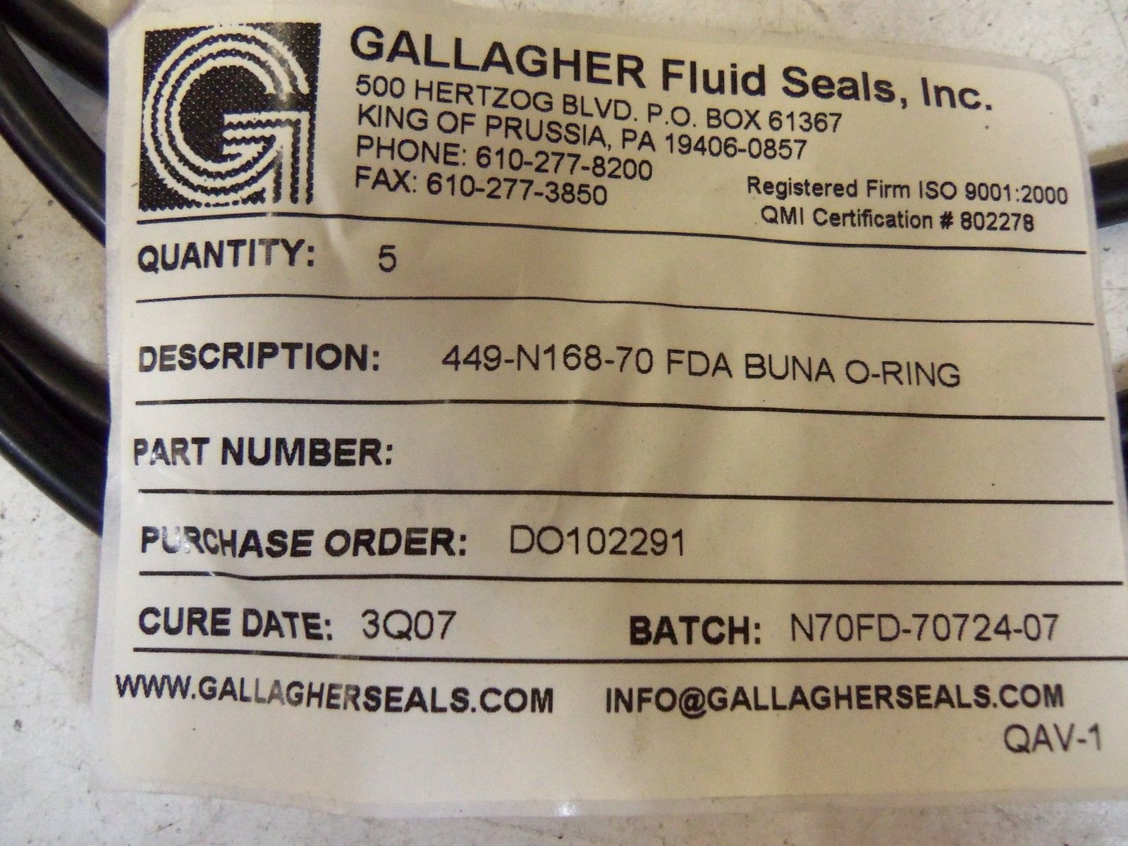 LOT OF 4 GALLAGHER FLUID SEALS, INC. 449-N168 *NEW NO BOX*