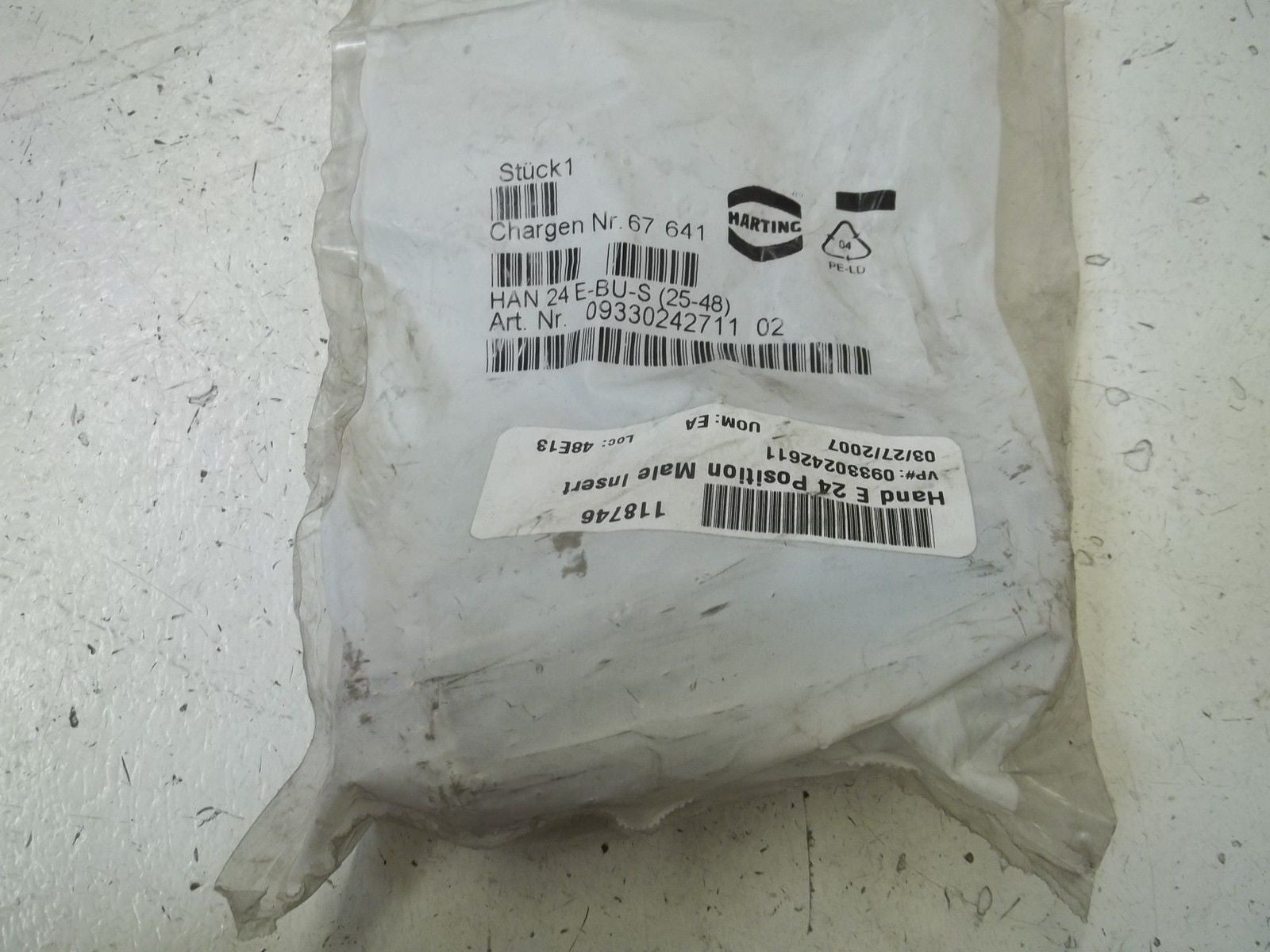 LOT OF 4 HARTING HAN24E-BU-S (25-28) MALE INSERT CONNECTOR*NEW IN A FACTORY BAG*