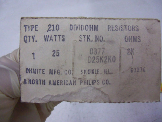 OHMITE RESISTOR D25K2K0 *NEW IN ORIGINAL PACKAGE*
