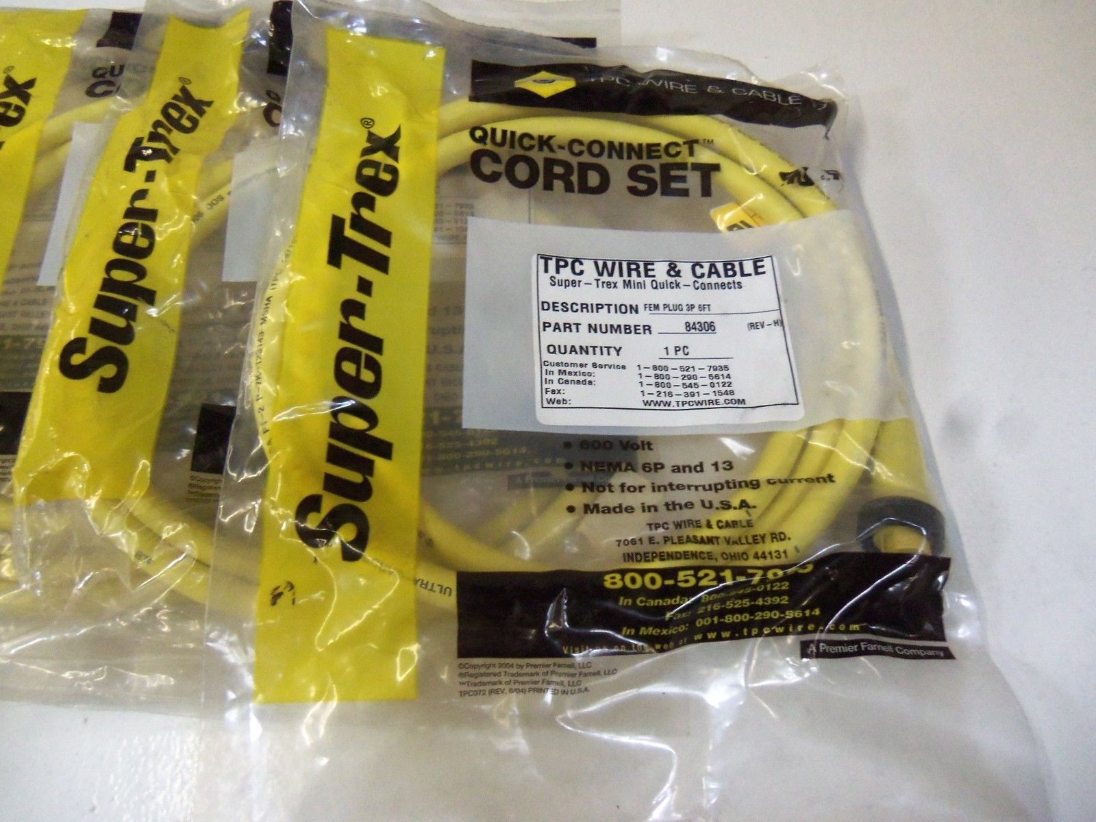 LOT OF 4 TPC WIRE & CABLE 84306 *NEW IN FACTORY BAG*