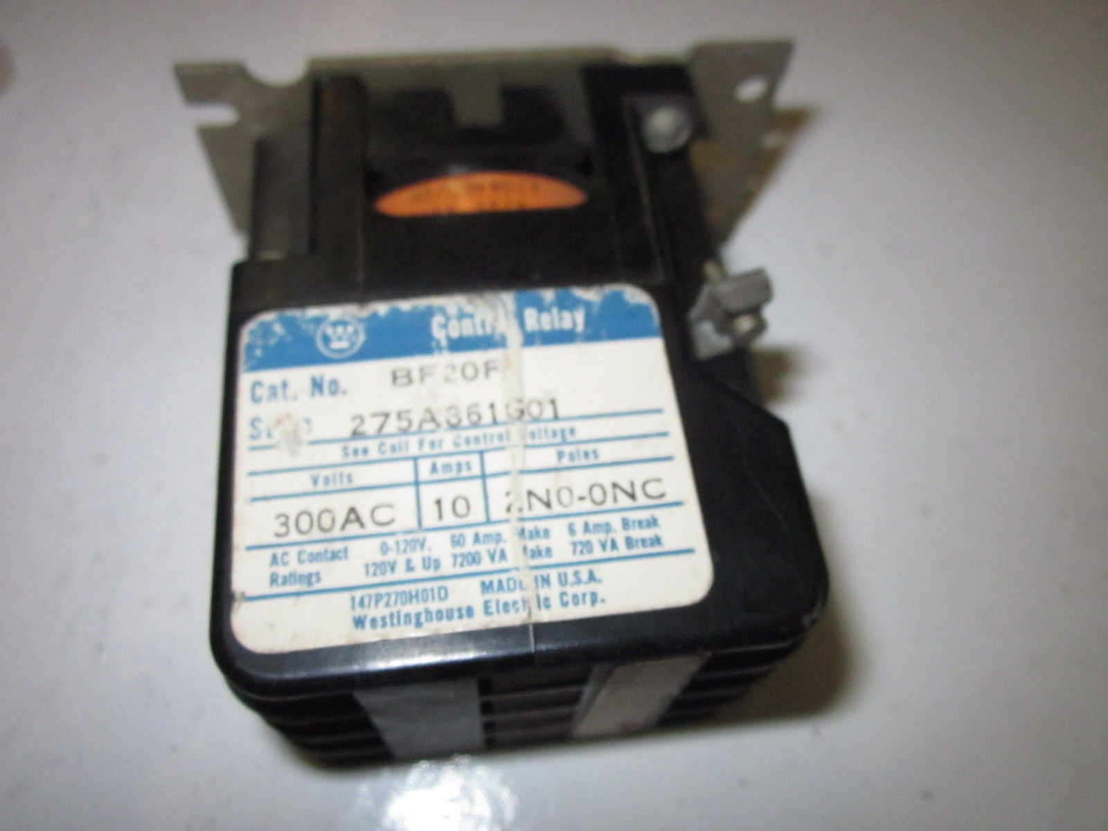 LOT OF 4 WESTINGHOUSE ELECTRIC BF20F RELAY 300AC *USED*