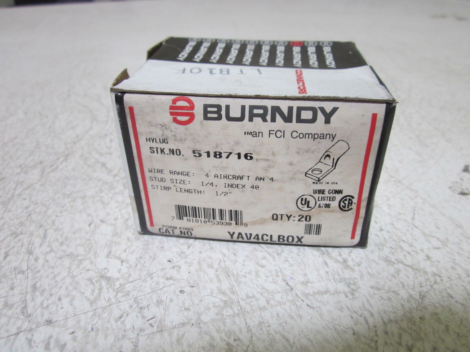 LOT OF 50 BURNDY YAV4CLBOX HYLUG *NEW IN BOX*