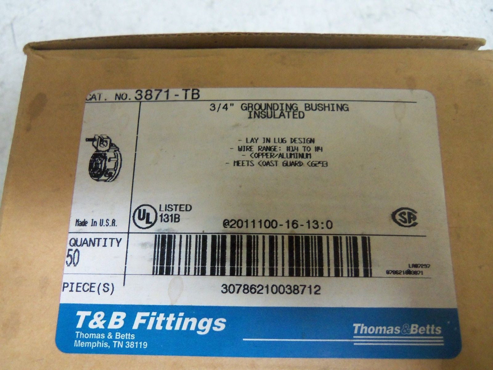 LOT OF 50 THOMAS & BETTS 3871-TB GROUND BUSHING *NEW IN BOX*