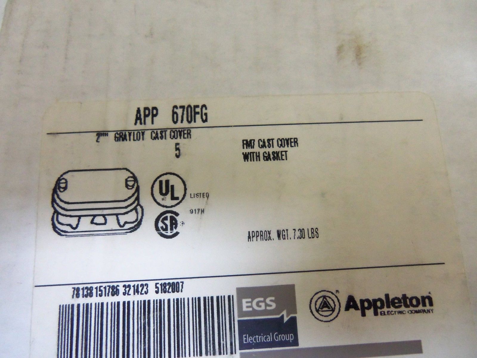 LOT OF 5 APPLETON 670FG CONDUIT LID *NEW IN BOX*