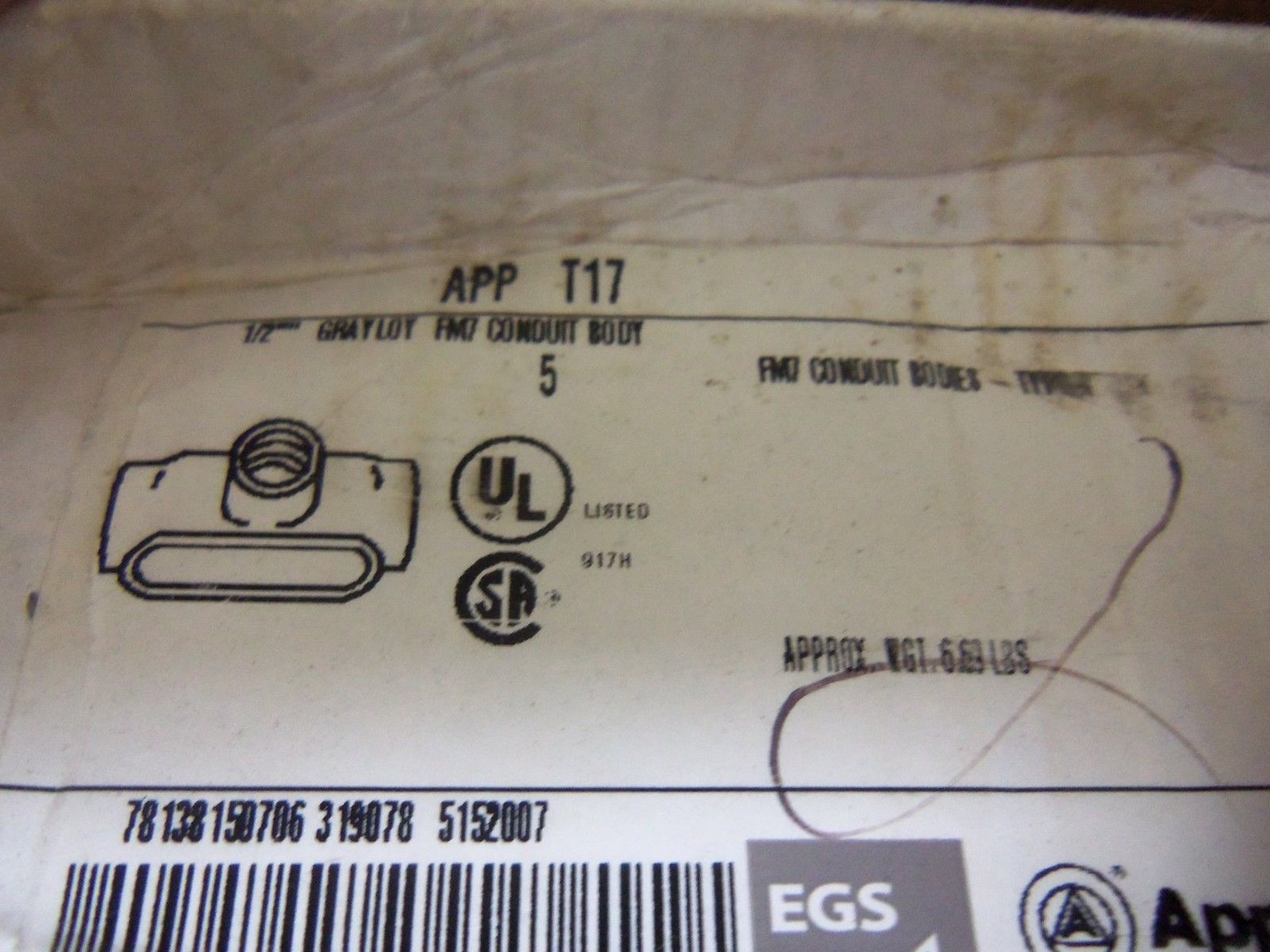 LOT OF 5 APPLETON APPT17 CONDUIT *NEW IN BOX*