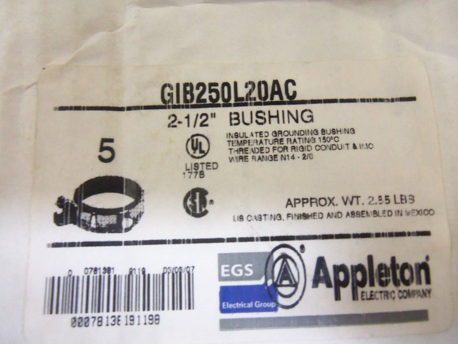 LOT OF 5 APPLETON GIB250L20AC CONDUIT *NEW IN BOX*