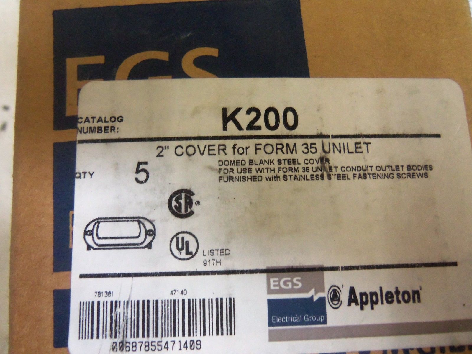 LOT OF 5 APPLETON K200 CONDUIT LID *NEW IN BOX*