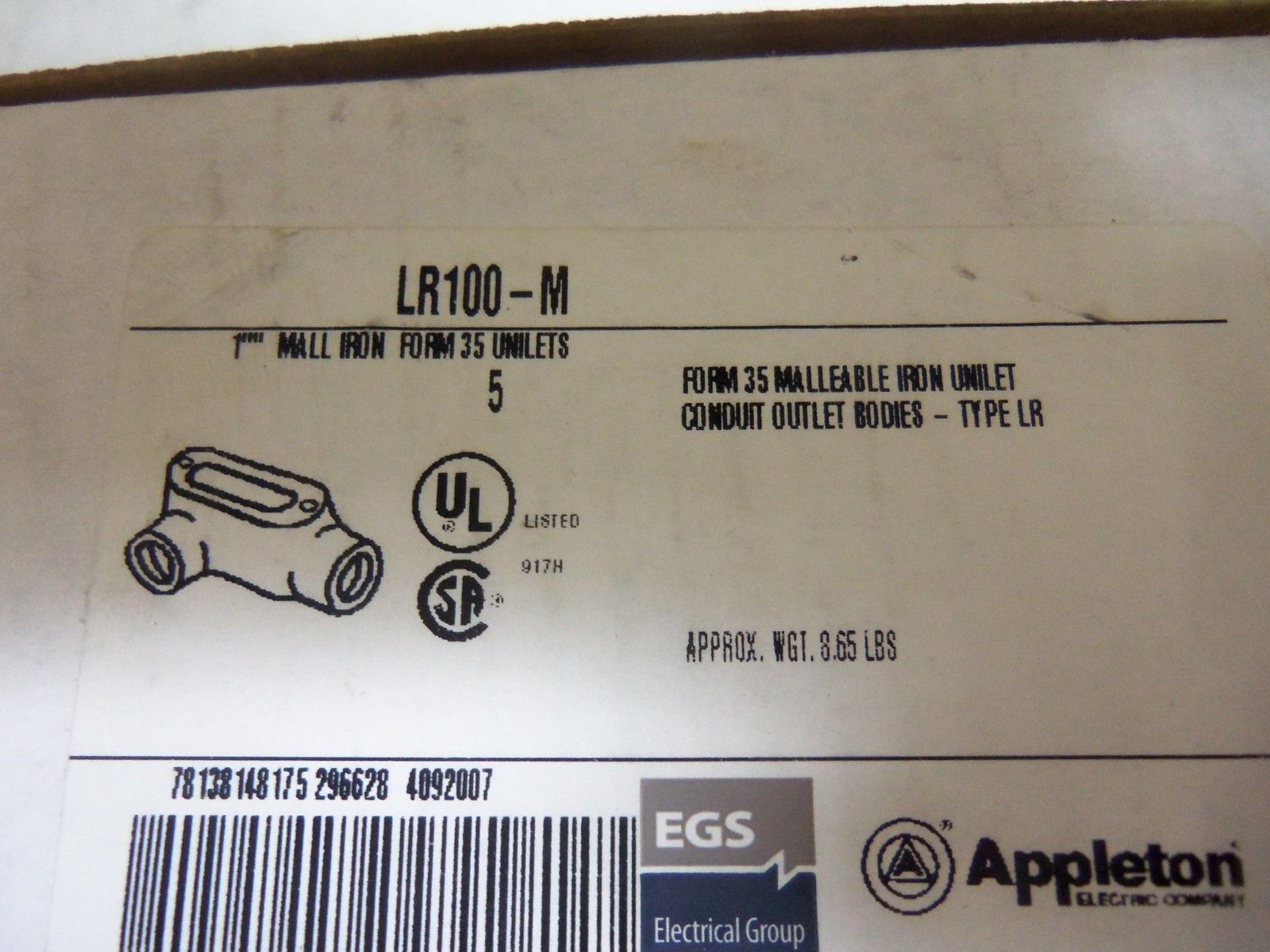 LOT OF 5 APPLETON LR100-M CONDUIT *NEW IN BOX*