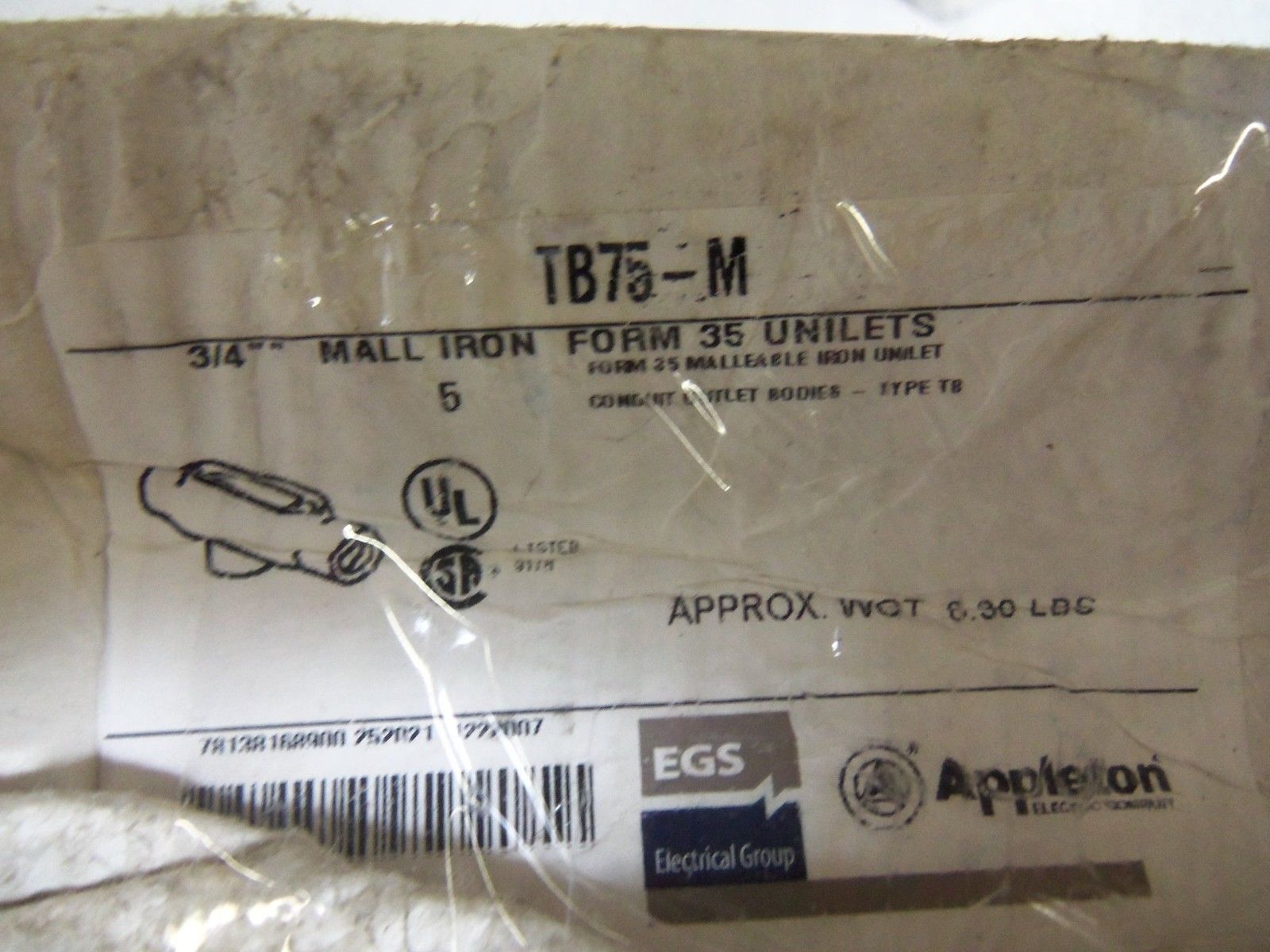 LOT OF 5 APPLETON TB75-M CONDUIT *NEW IN BOX*