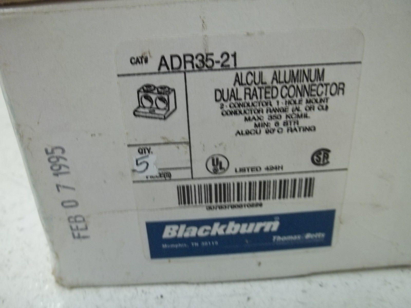 LOT OF 5 BLACKBURN ADR35-21 DUAL RATED CONNECTOR *NEW IN BOX*