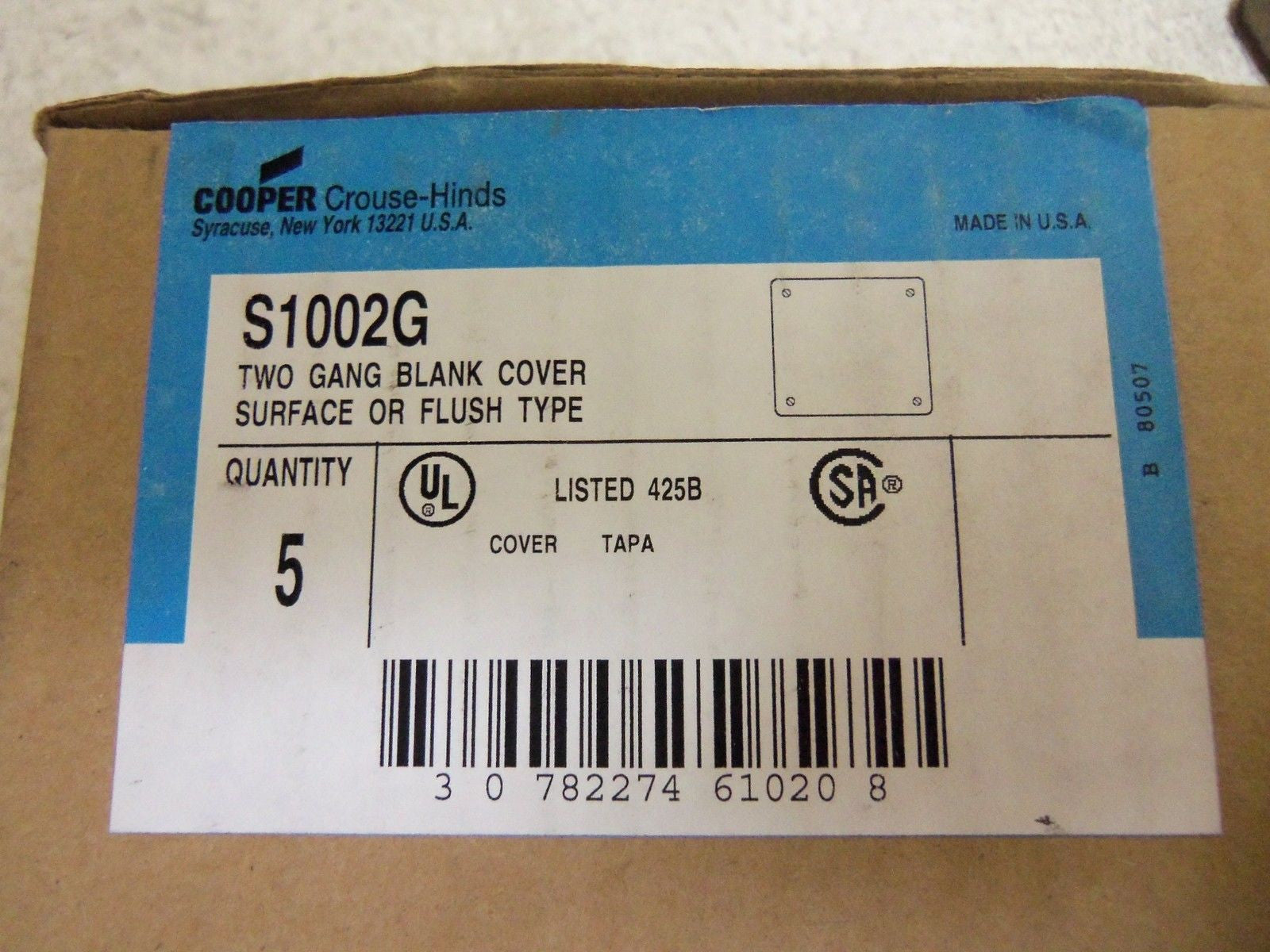 LOT OF 5 CROUSE-HINDS S1002G CONDUIT COVER *NEW IN BOX*
