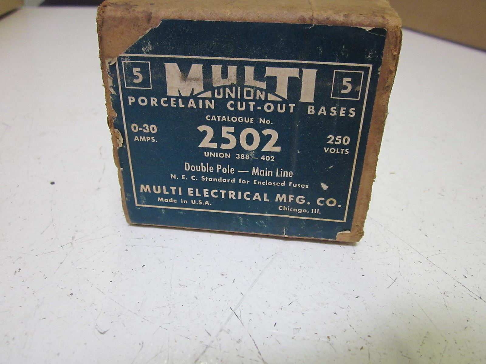 LOT OF 5  MULTI ELECTRICAL CO. 2502 PORCELAIN FUSE HOLDER 250V *NEW IN BOX*