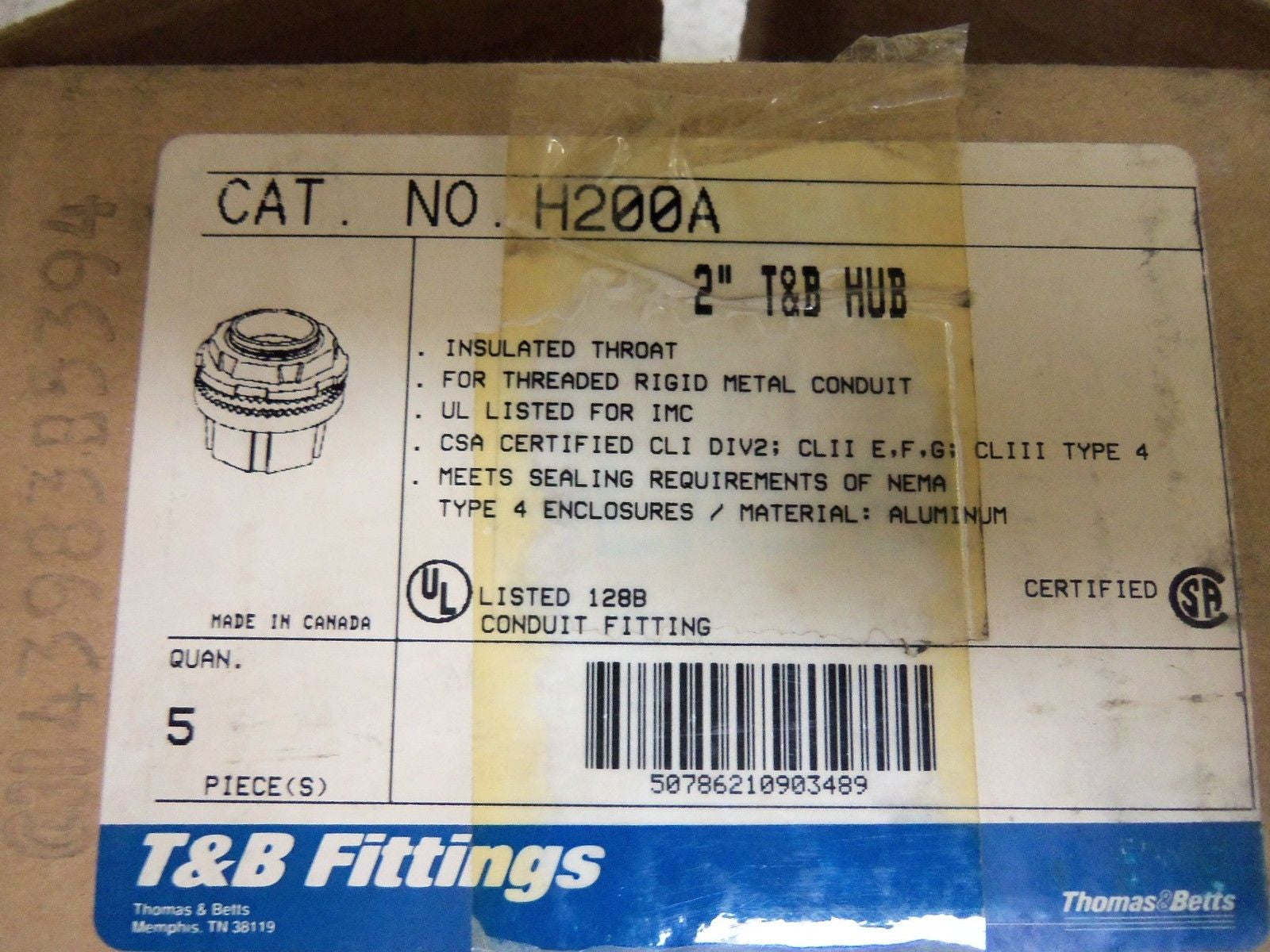 LOT OF 5 THOMAS & BETTS H200A CONDUIT *NEW IN BOX*