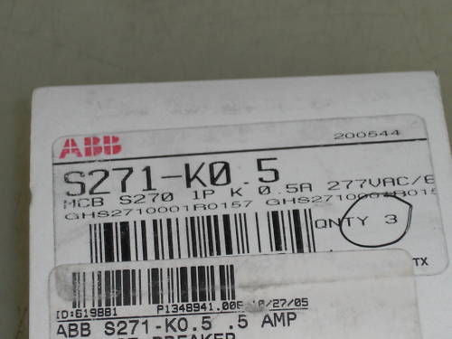 LOT OF 6 ABB S271-K0.5 CIRCUIT BREAKER *NEW IN BOX*
