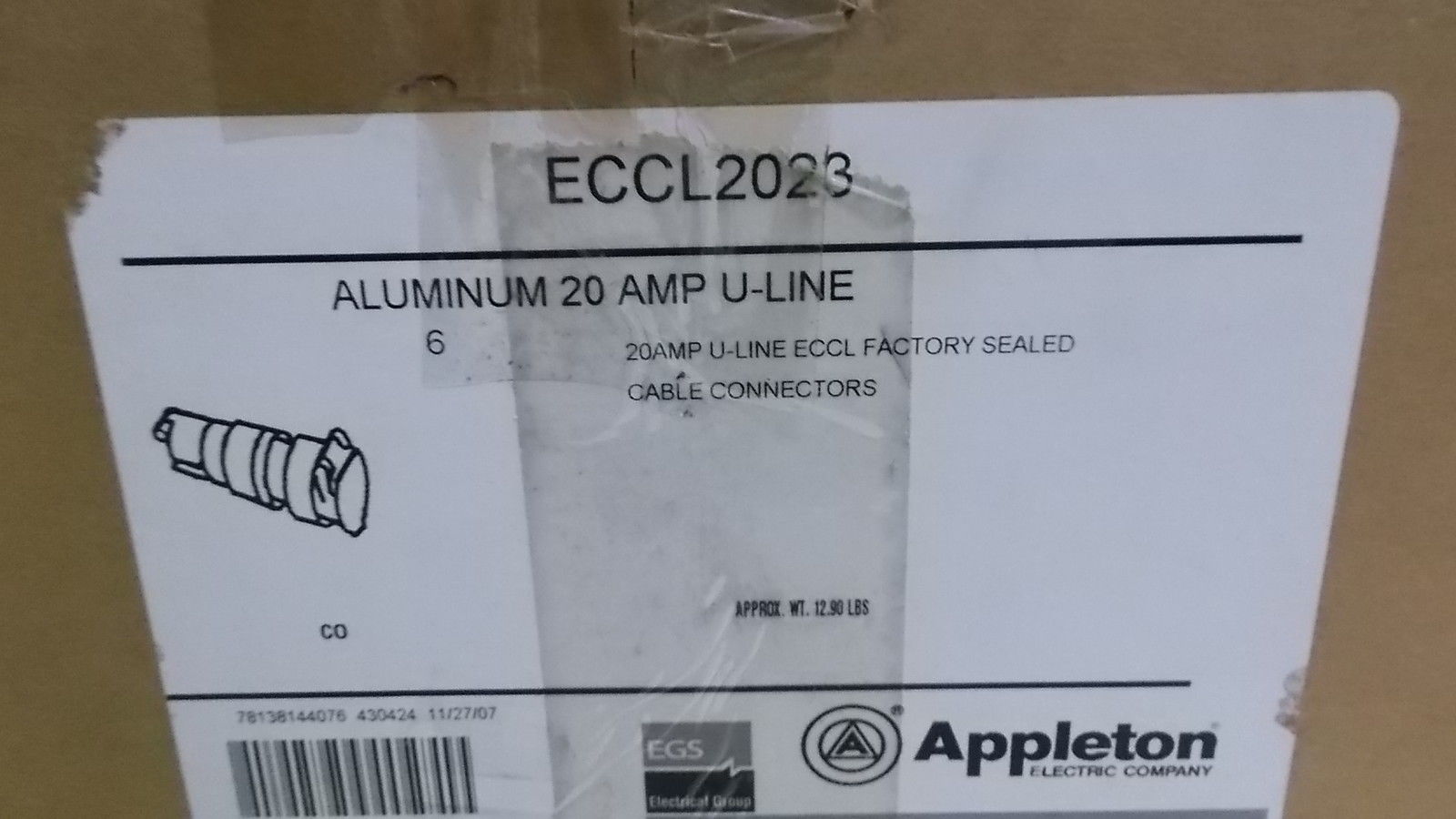 LOT OF 6 APPLETON ECCL2023 RECEPTACLE CONNECTOR *NEW IN BOX*