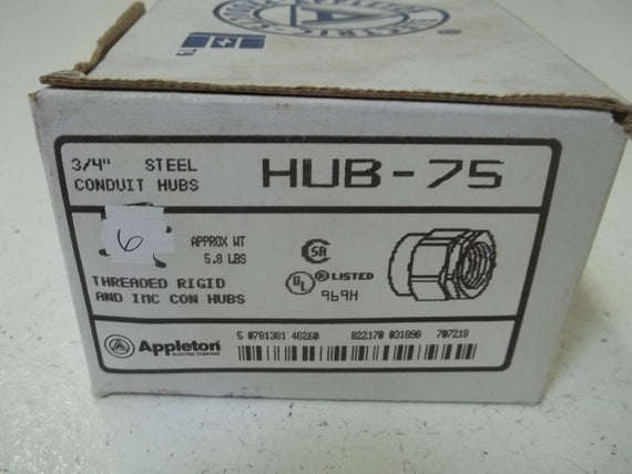 LOT OF 6 APPLETON HUB-75 3/4" STEEL CONDUIT HUBS *NEW IN BOX*