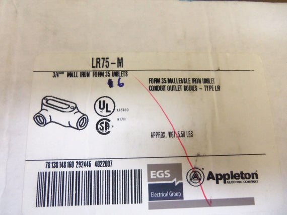 LOT OF 6 APPLETON LR75-M CONDUIT *NEW IN BOX*