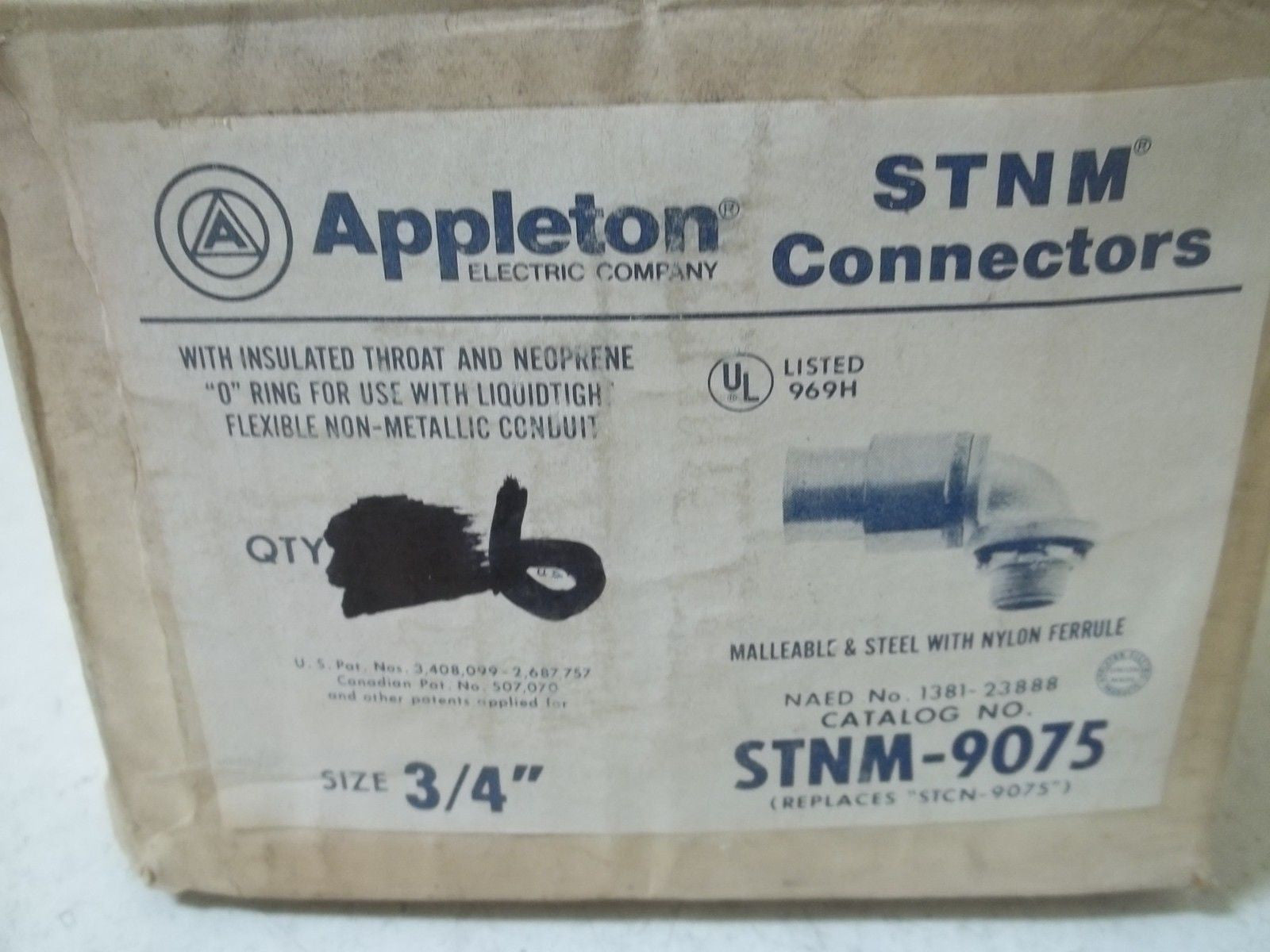 LOT OF 6 APPLETON STNM-9075 CONNECTORS 3/4" *NEW IN BOX*