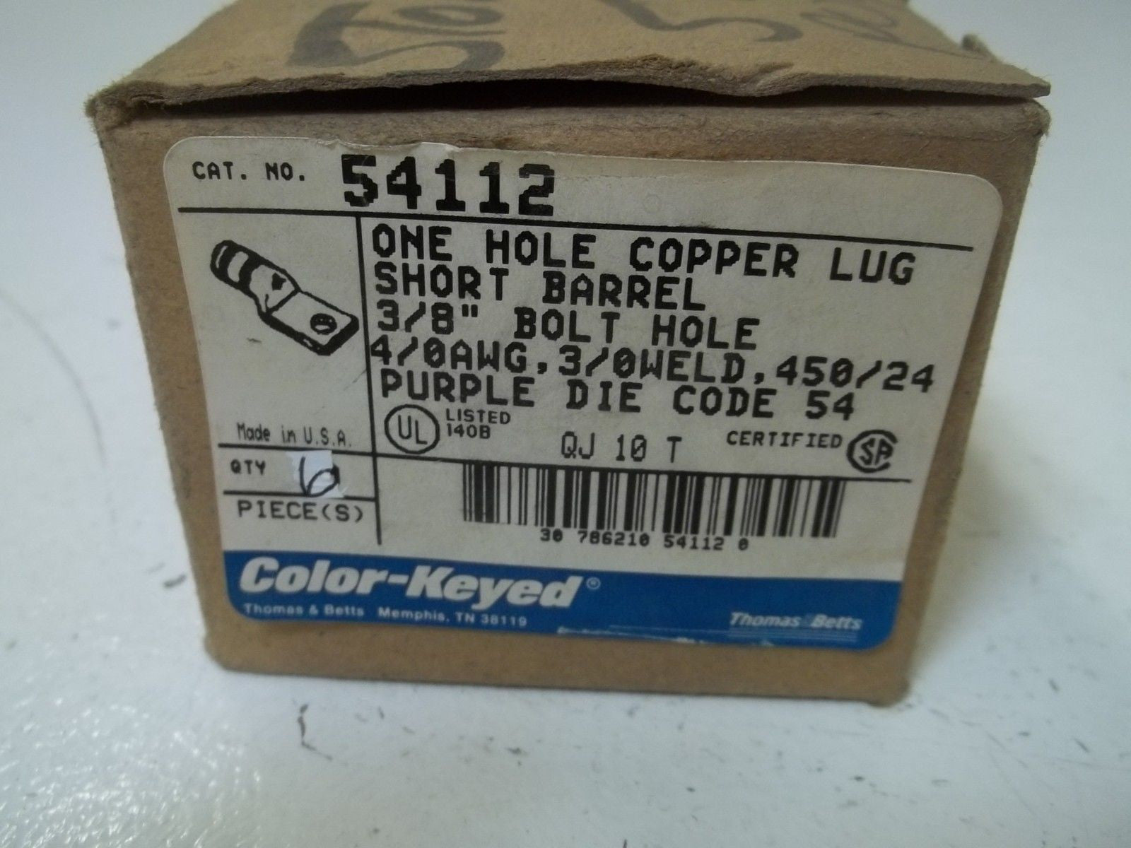 LOT OF 6 COLOR-KEYED 54112 ONE HOLE COPPER LUG *NEW IN BOX*