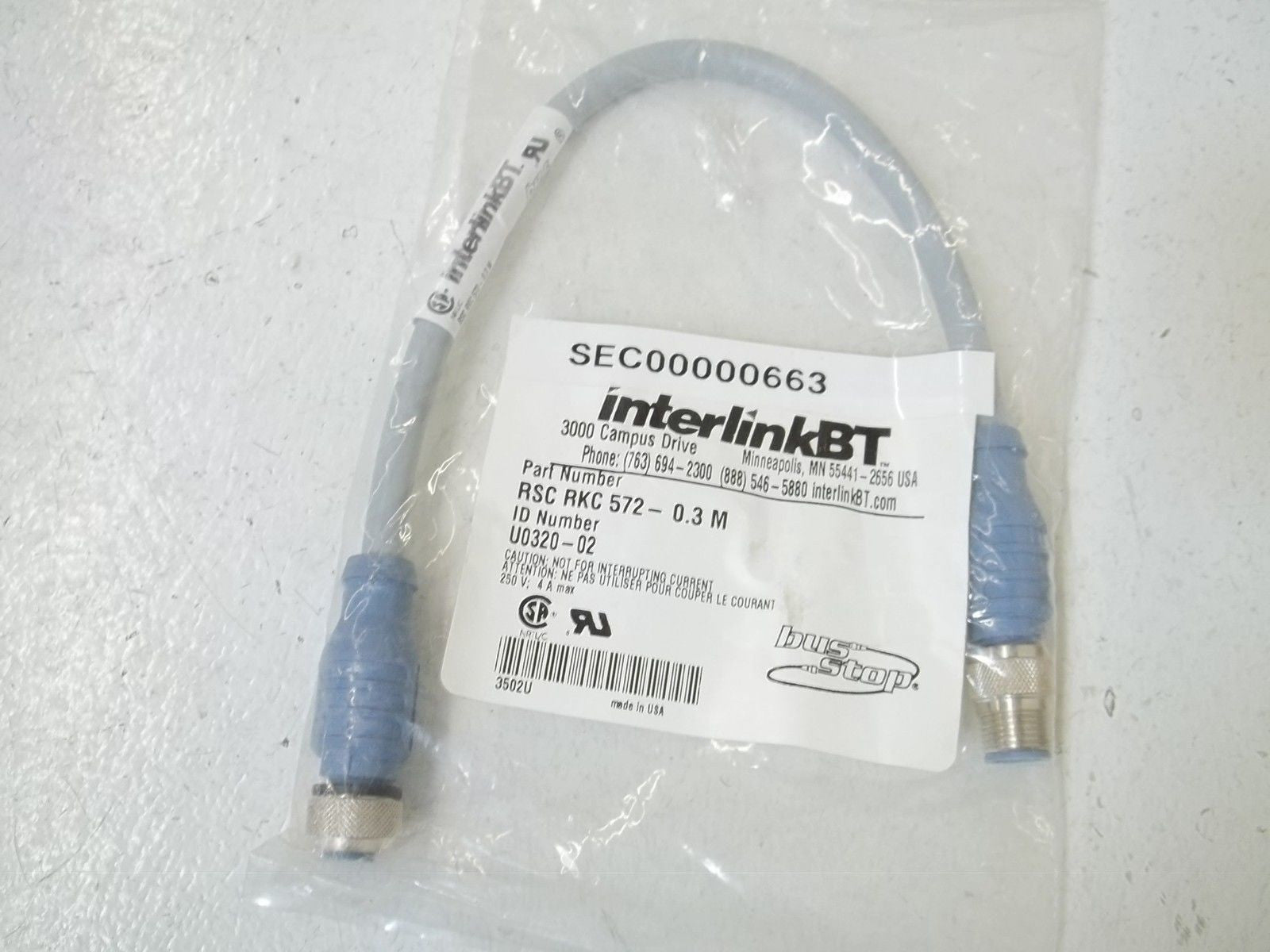 LOT OF 6 INTERLINKBT RSCRKC572-0.3M CORDSET CONNECTOR *NEW IN A FACTORY BAG*