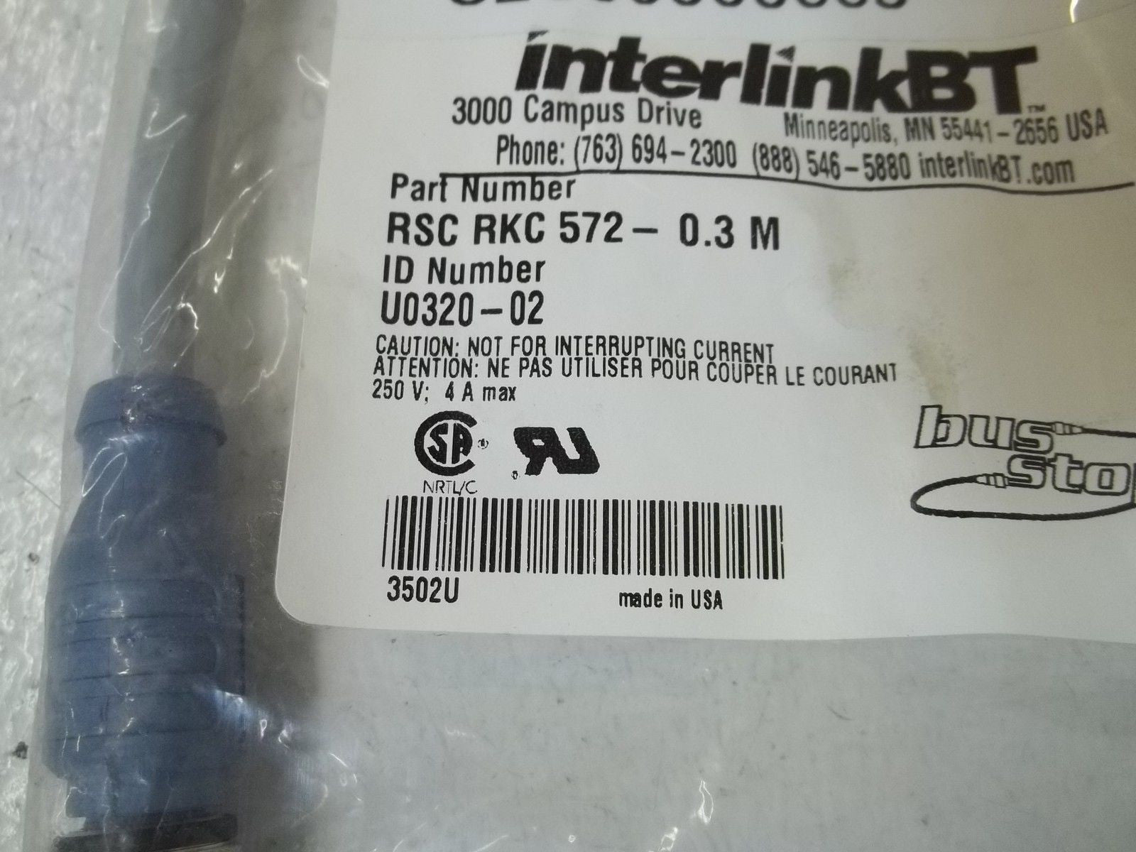 LOT OF 6 INTERLINKBT RSCRKC572-0.3M CORDSET CONNECTOR *NEW IN A FACTORY BAG*