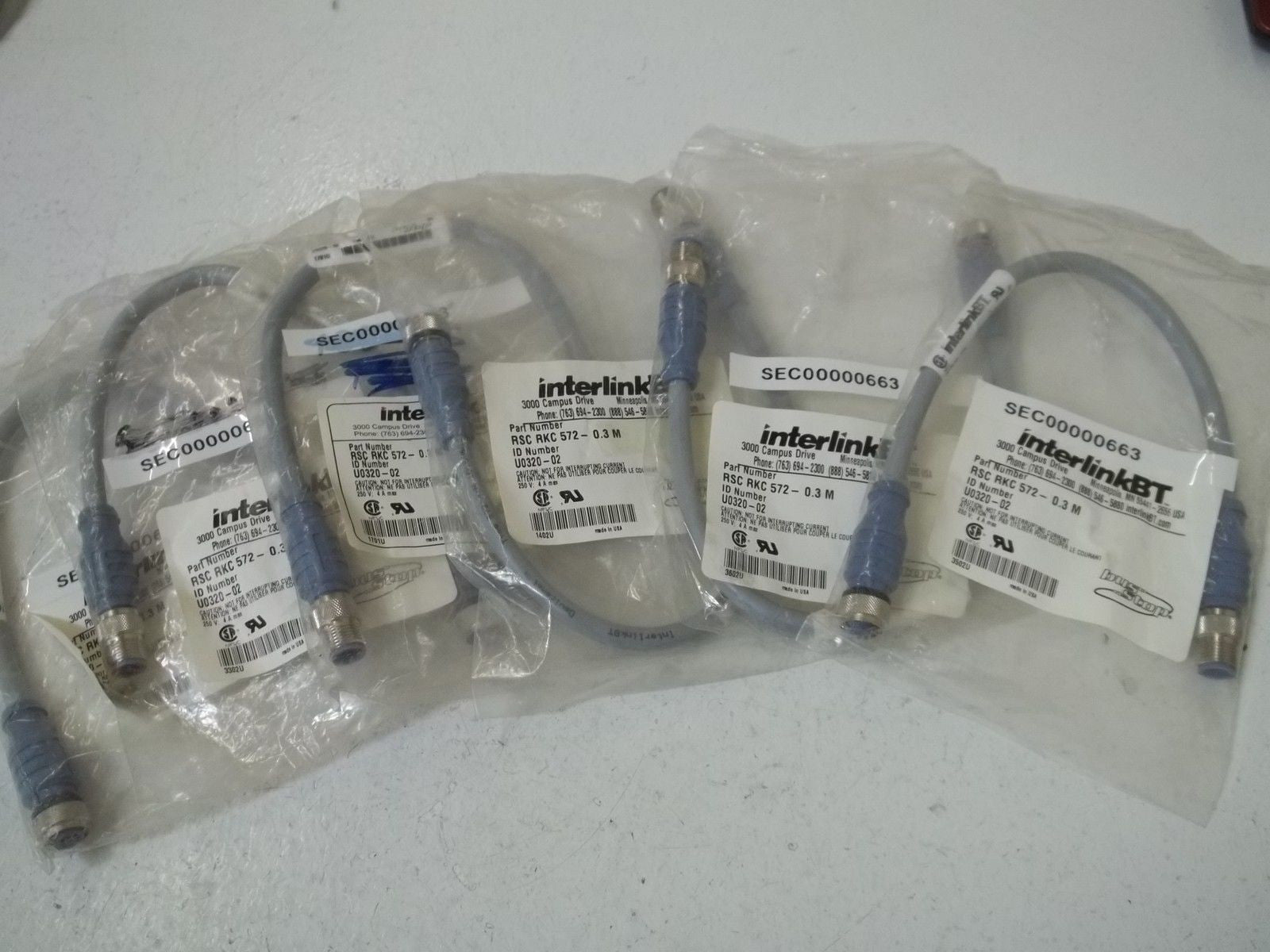 LOT OF 6 INTERLINKBT RSCRKC572-0.3M CORDSET CONNECTOR *NEW IN A FACTORY BAG*