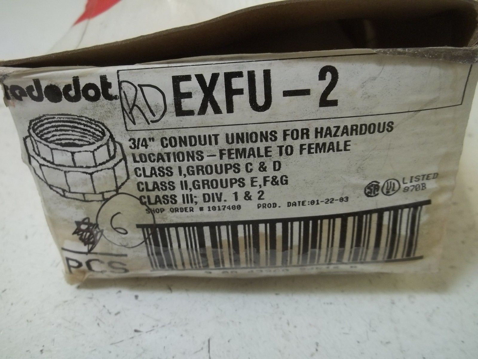 LOT OF 6 RED DOT EXFU-2 3/4" CONDUIT UNIONS FOR HAZARDOUS LOCATIONS*NEW IN BOX