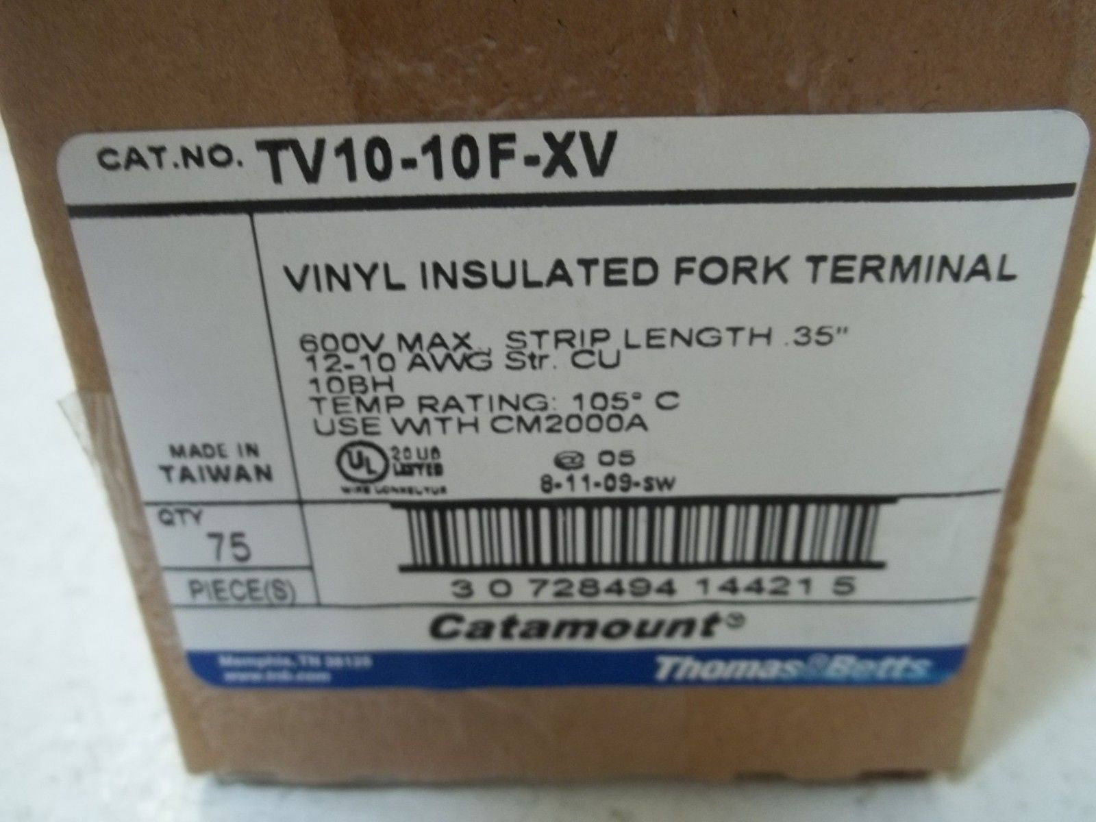 LOT OF 75 THOMAS & BETTS TV10-10F-XV VINYL INSULATED FORK TERMINAL*NEW IN BOX*